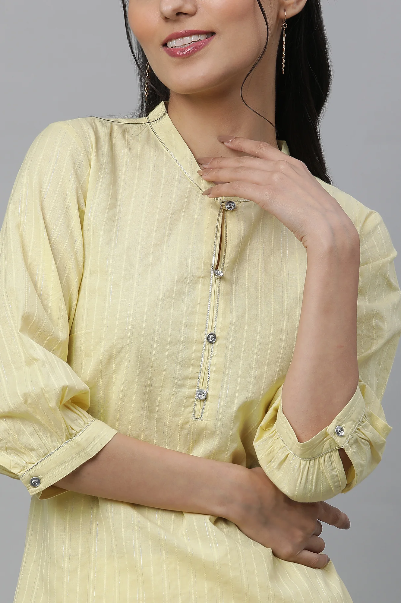 Yellow Cotton Lurex Kurta and Palazzo Co-ord Set - Image 6