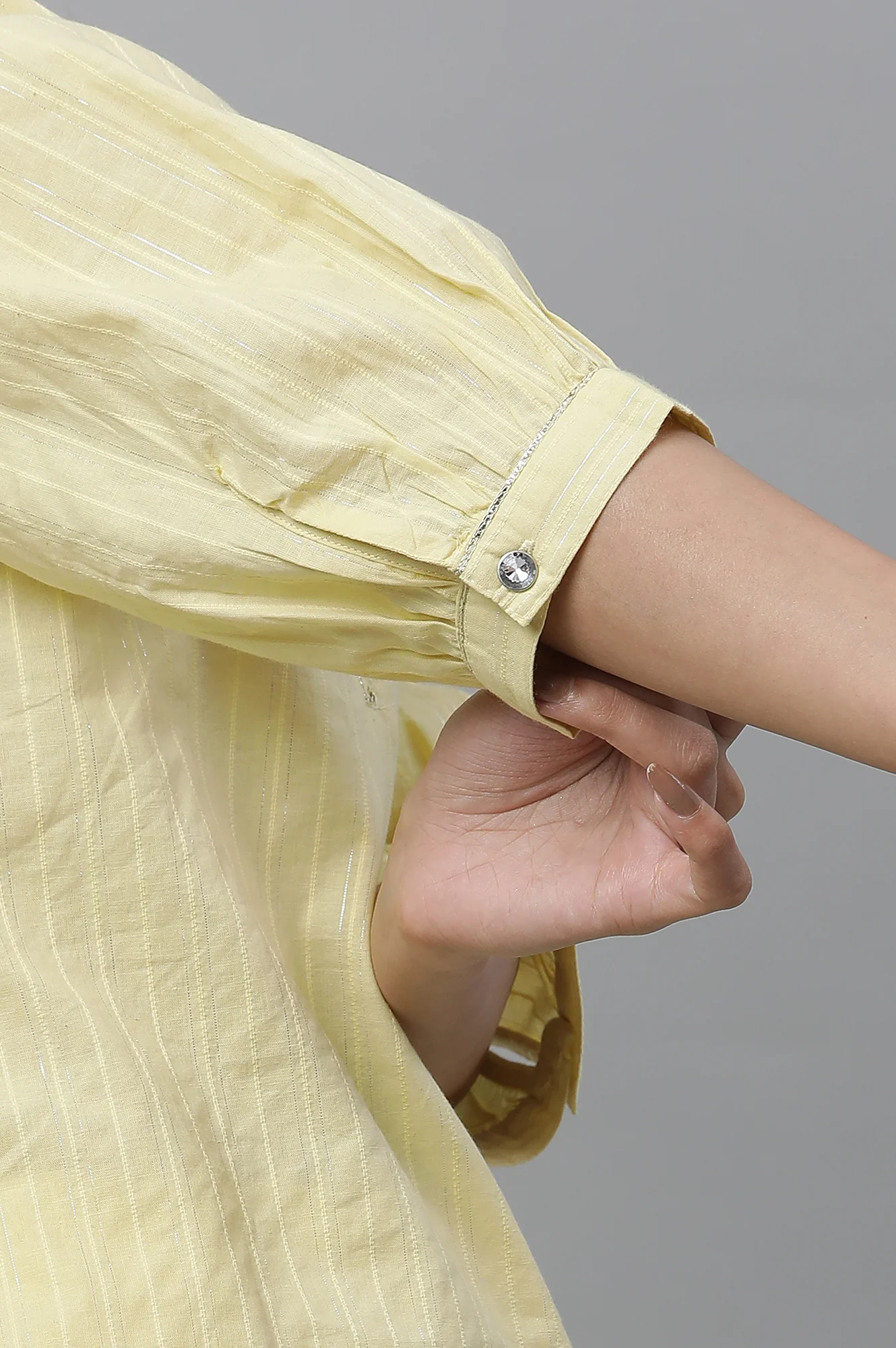 Yellow Cotton Lurex Kurta and Palazzo Co-ord Set - Image 7