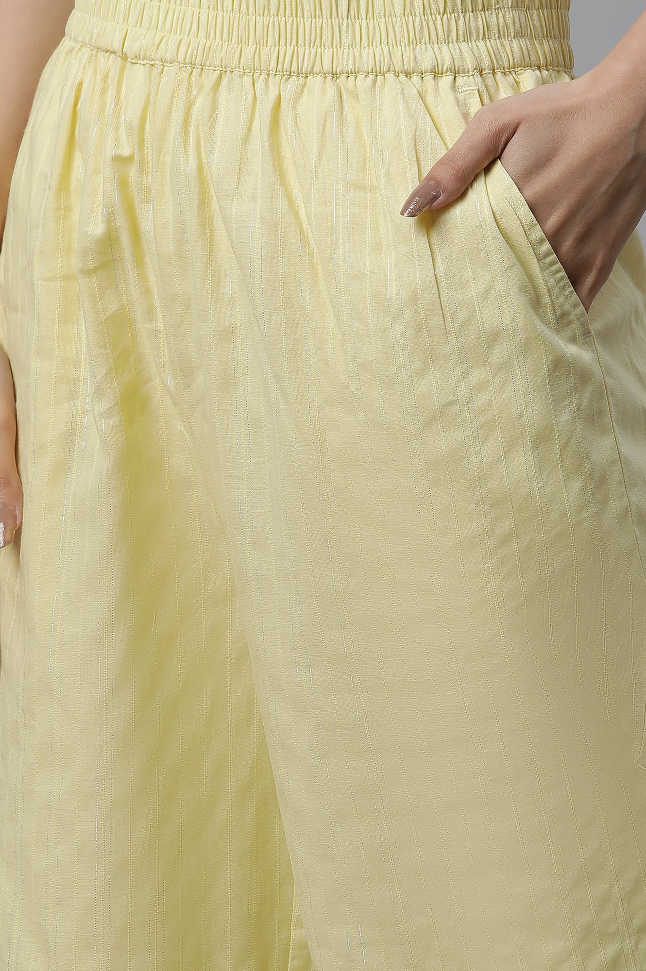 Yellow Cotton Lurex Kurta and Palazzo Co-ord Set - Image 8