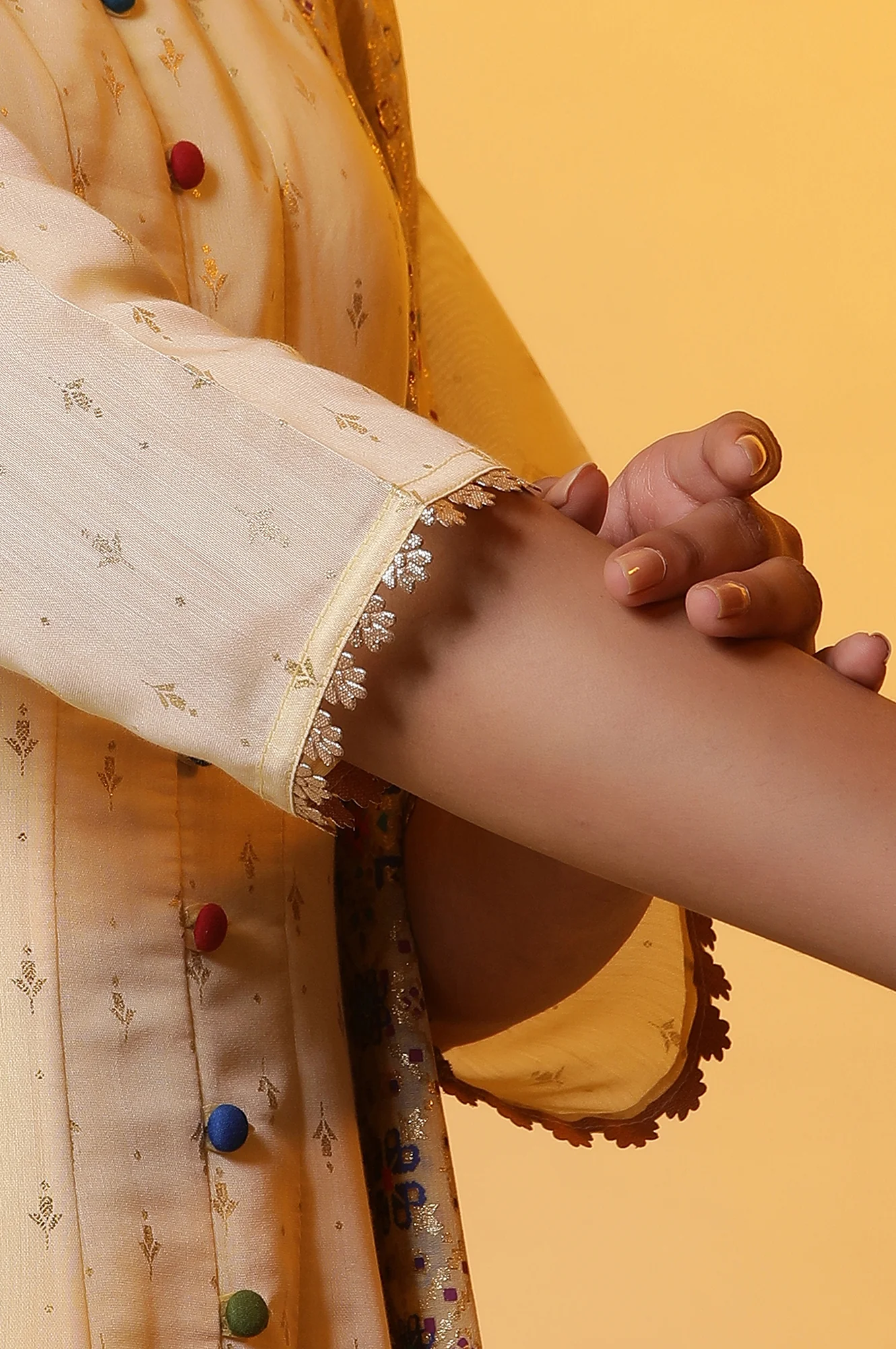 Yellow Embellished Anarkali Kurta, Tights and Dupatta Set - Image 7