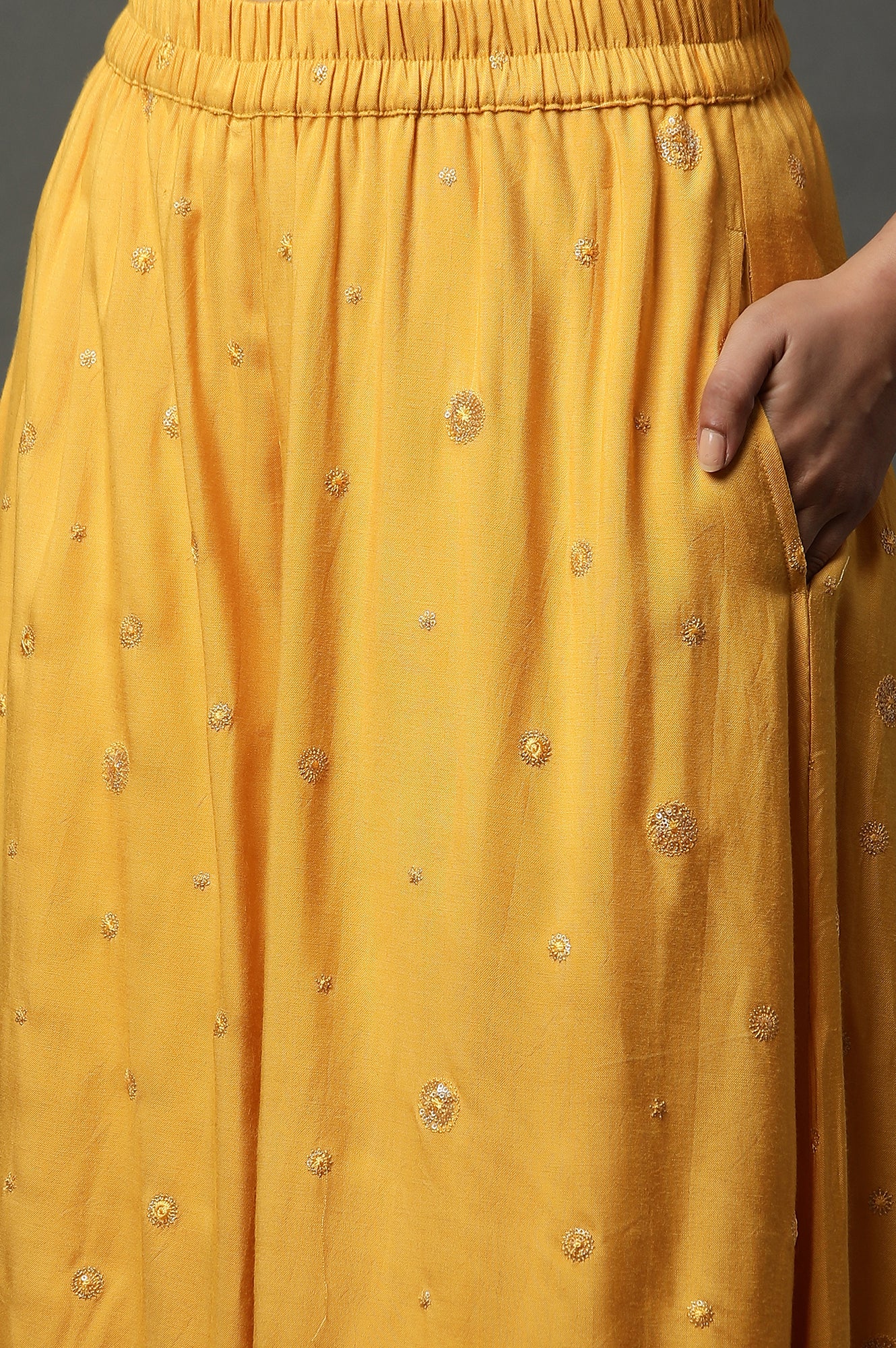 Yellow Embroidered Gilet, Crop-Top and Palazzo Set - Image 10