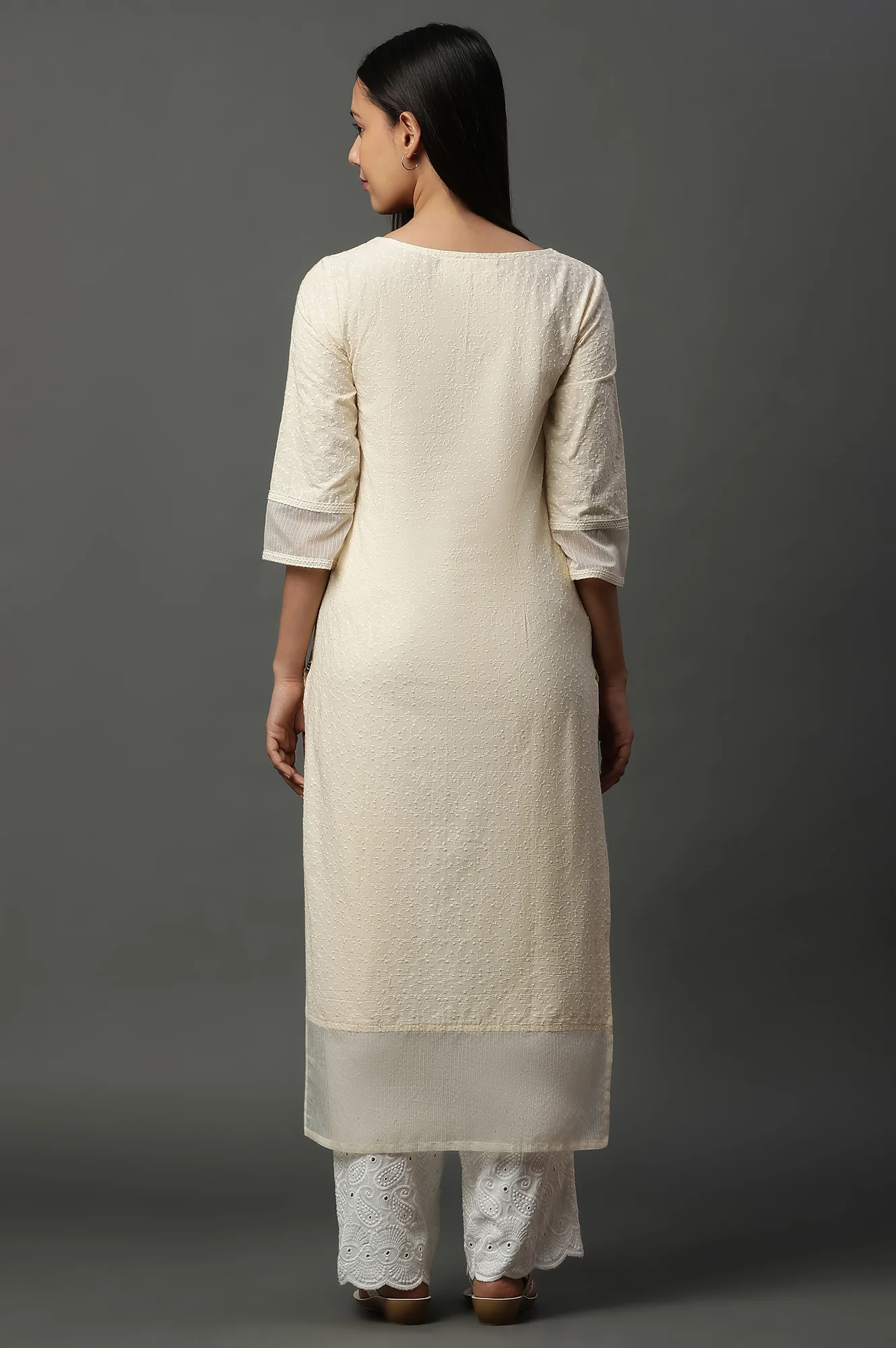 Yellow Embroidered Schiffli Kurta - Image 4