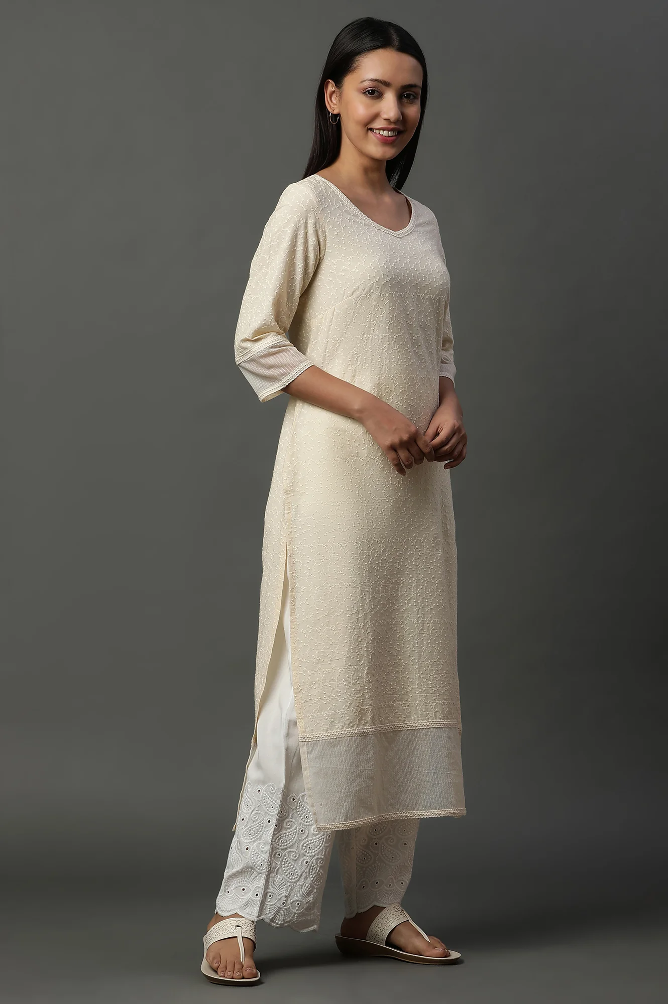 Yellow Embroidered Schiffli Kurta - Image 5