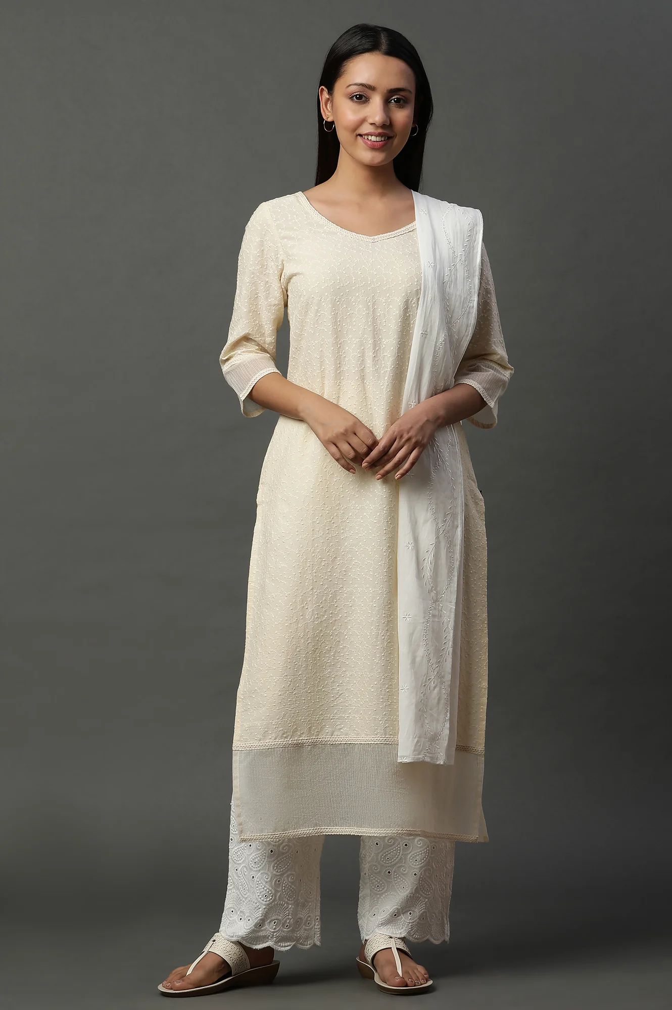 Yellow Embroidered Schiffli Kurta - Image 6