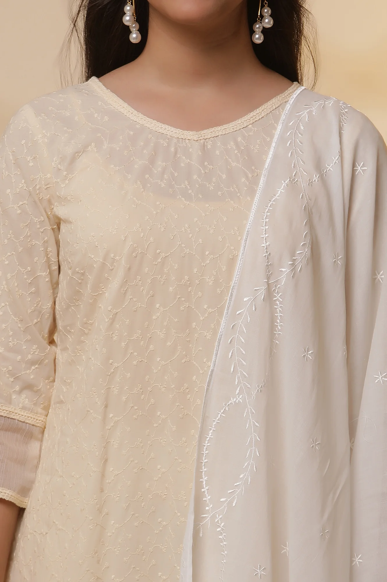 Yellow Embroidered Schiffli Kurta, Palazzo and Dupatta Set - Image 6