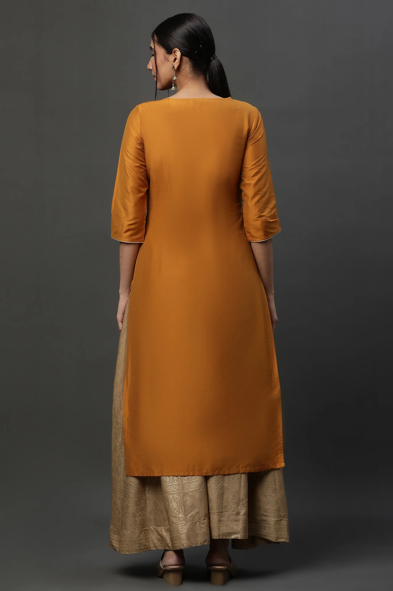 Yellow Embroidered Yoke Straight Festive Kurta - Image 5