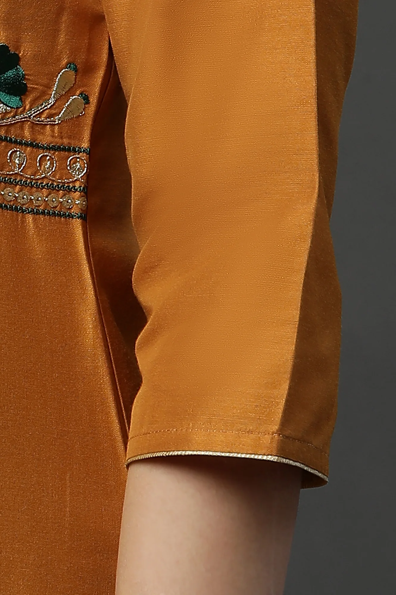 Yellow Embroidered Yoke Straight Festive Kurta - Image 8