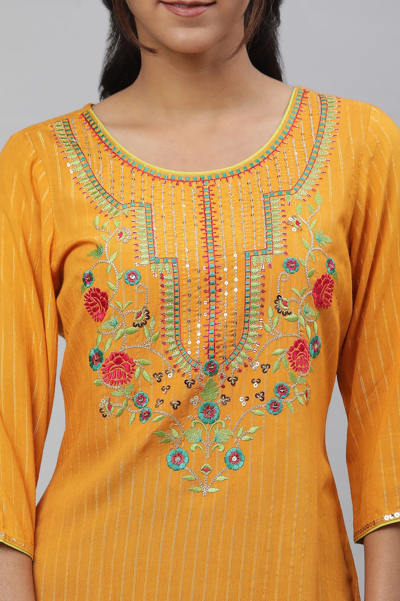 Yellow Embroodered Festive Kurta - Image 6