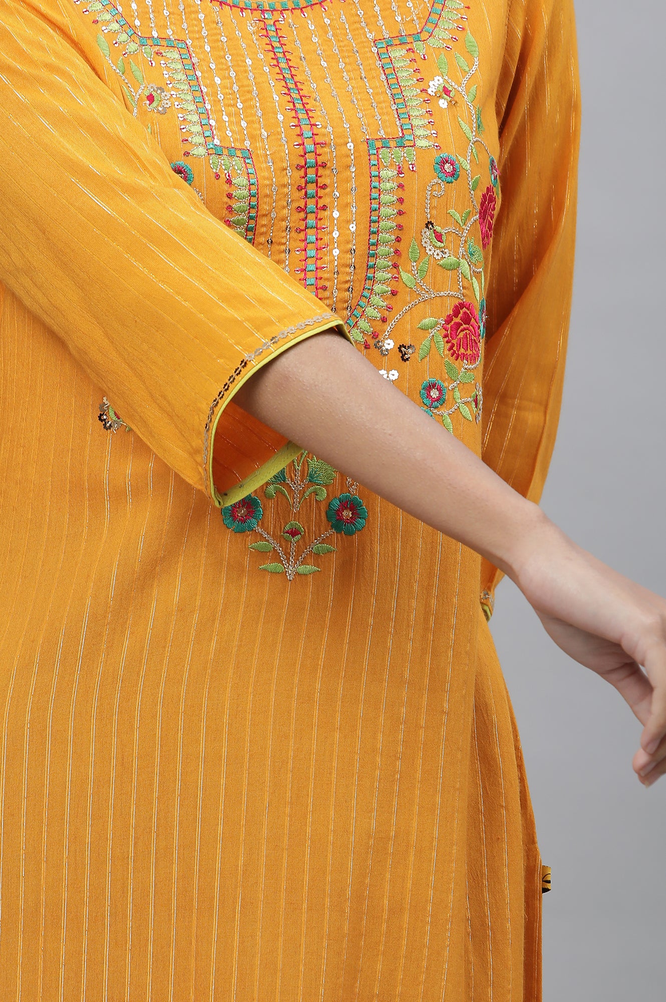 Yellow Embroodered Festive Kurta - Image 7