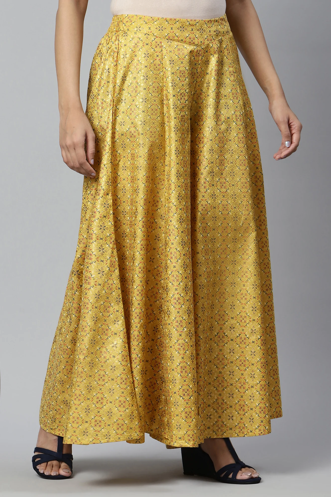Yellow Flared Solid Palazzo - Image 4