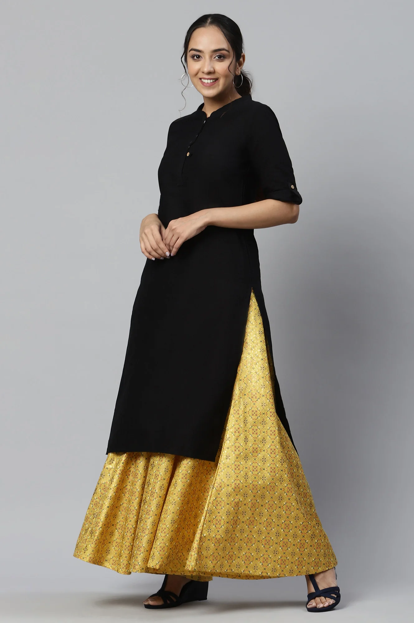 Yellow Flared Solid Palazzo - Image 5