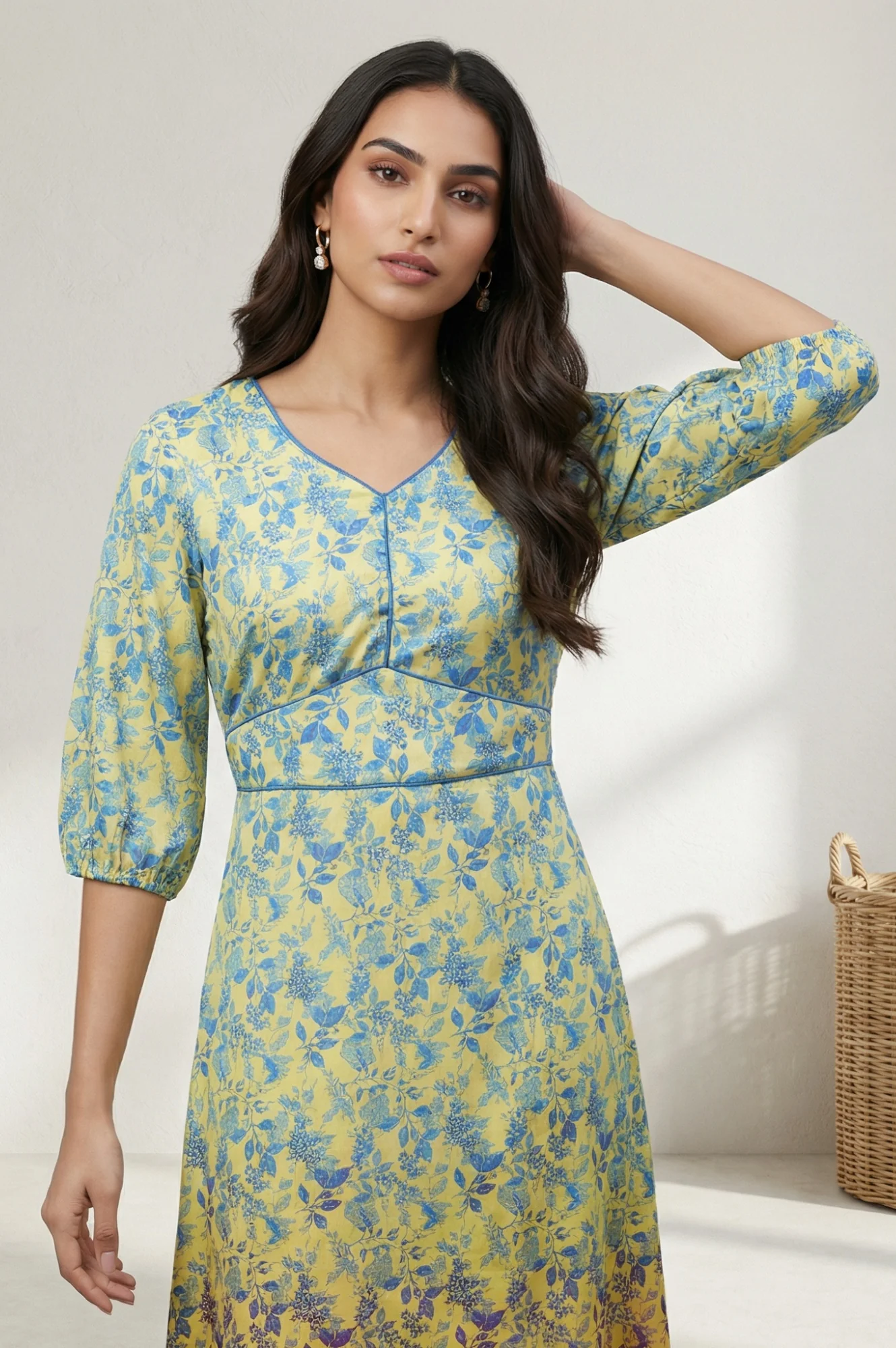 Yellow Floral Flared Dress - Image 3