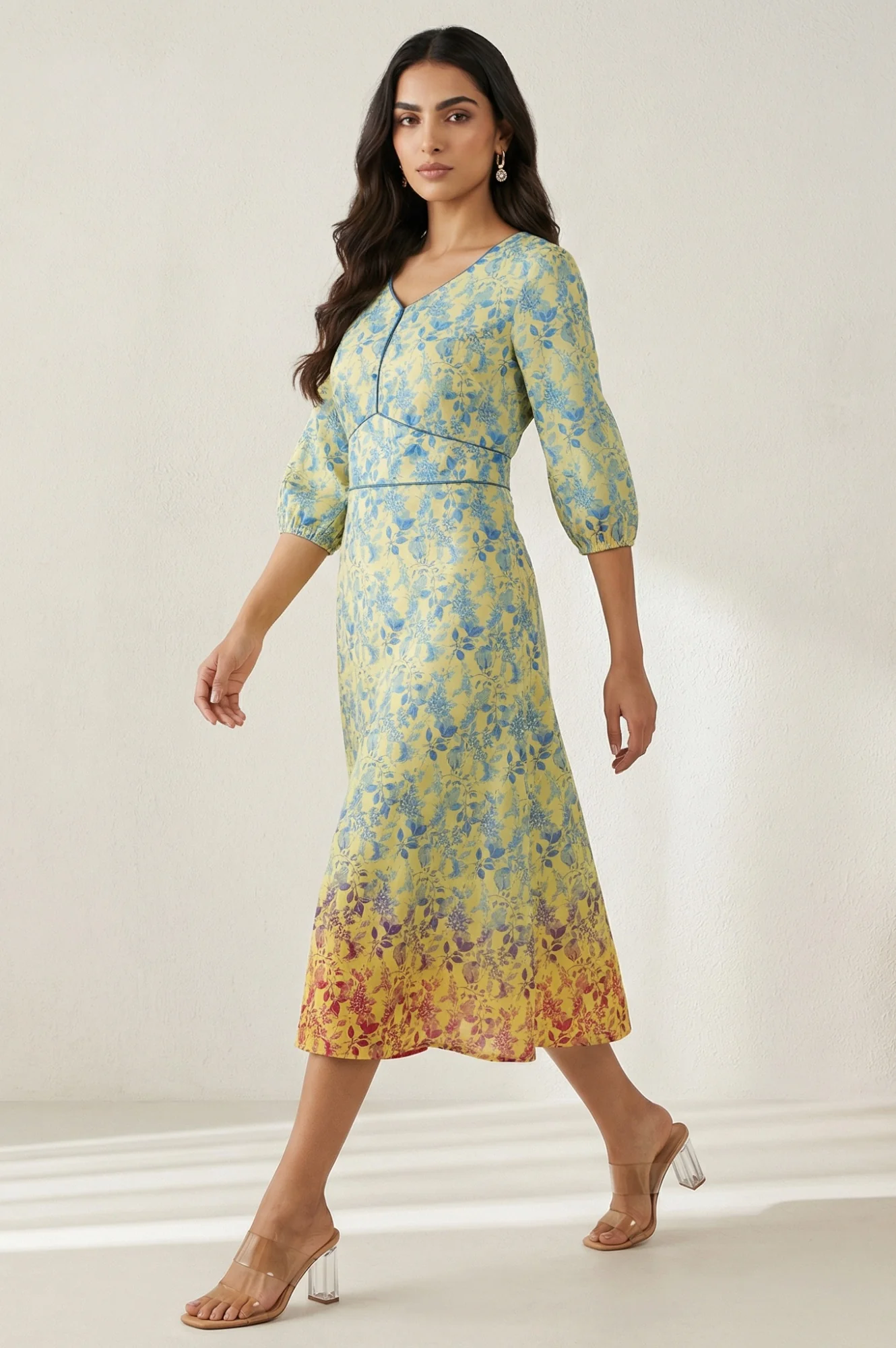 Yellow Floral Flared Dress - Image 4