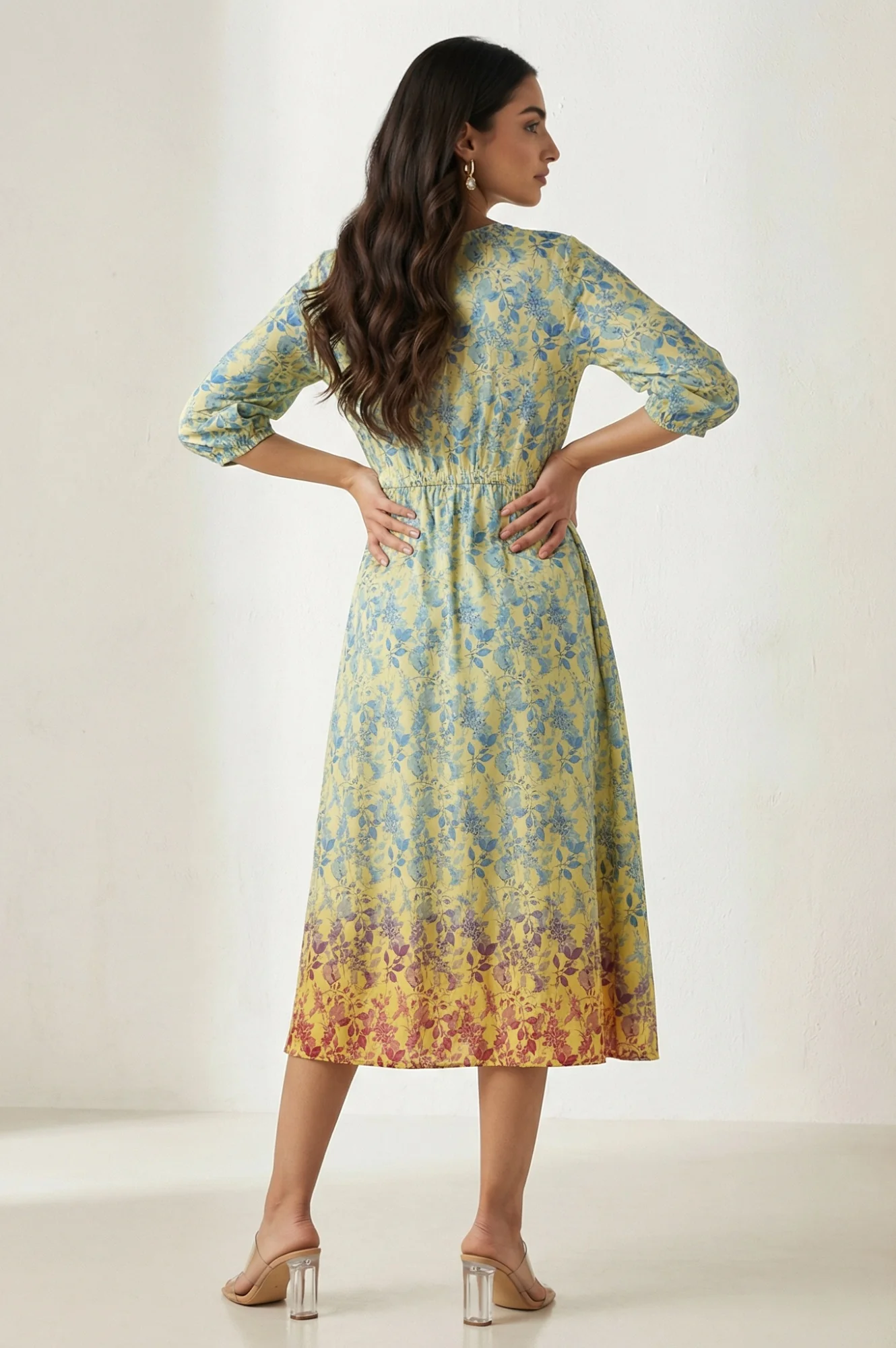 Yellow Floral Flared Dress - Image 5