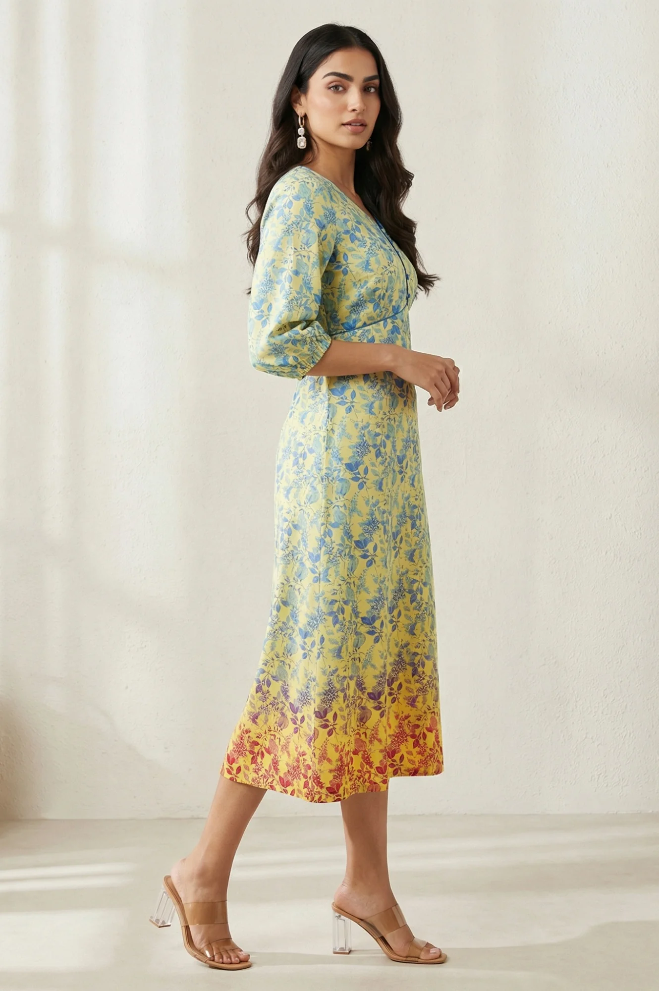 Yellow Floral Flared Dress - Image 6