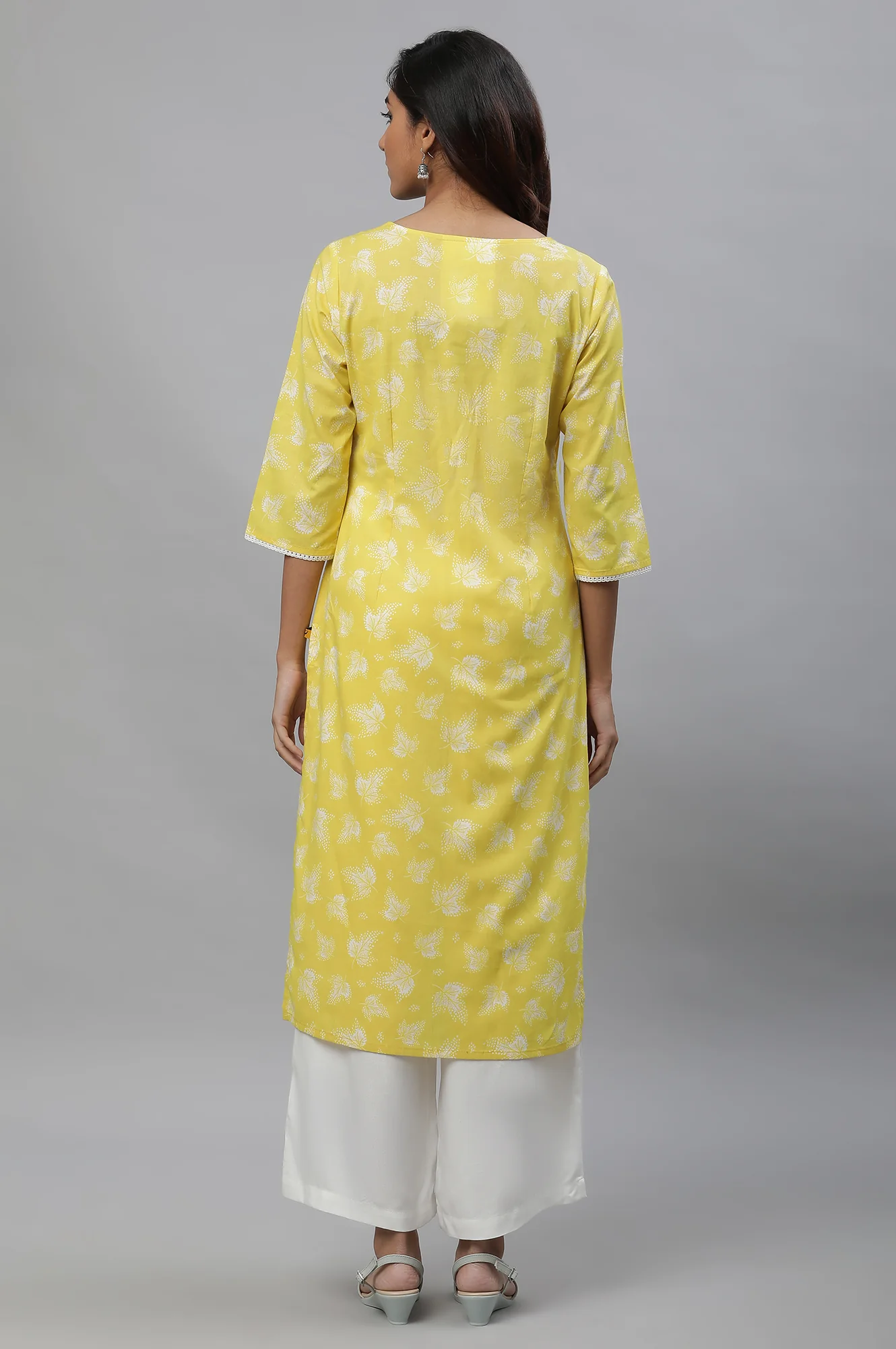 Yellow Floral Printed Cotton Kurta - Image 5