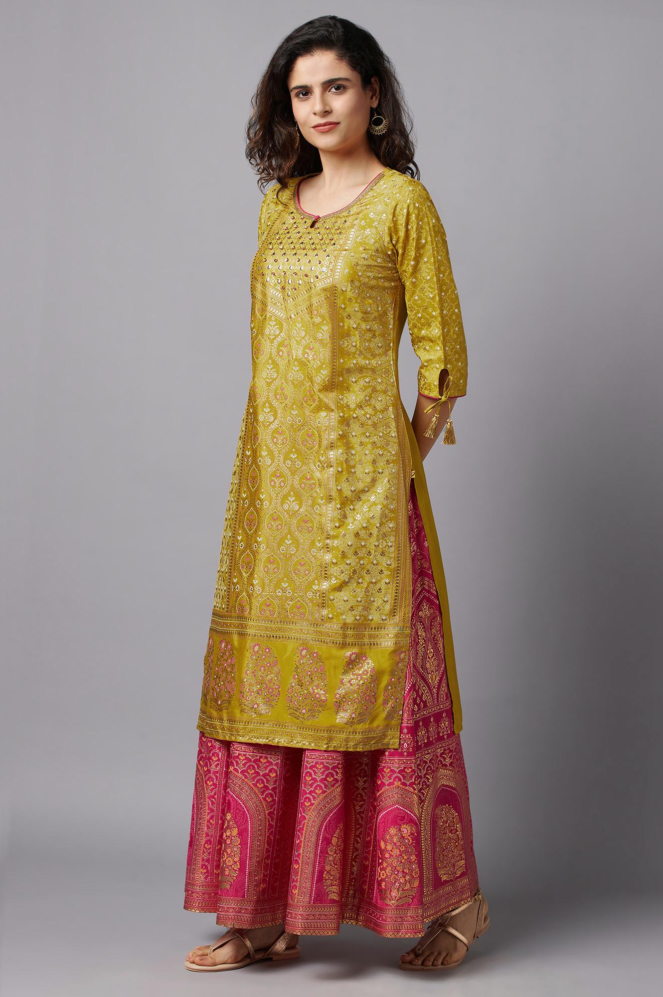 Yellow Floral Printed Kurta - Image 3