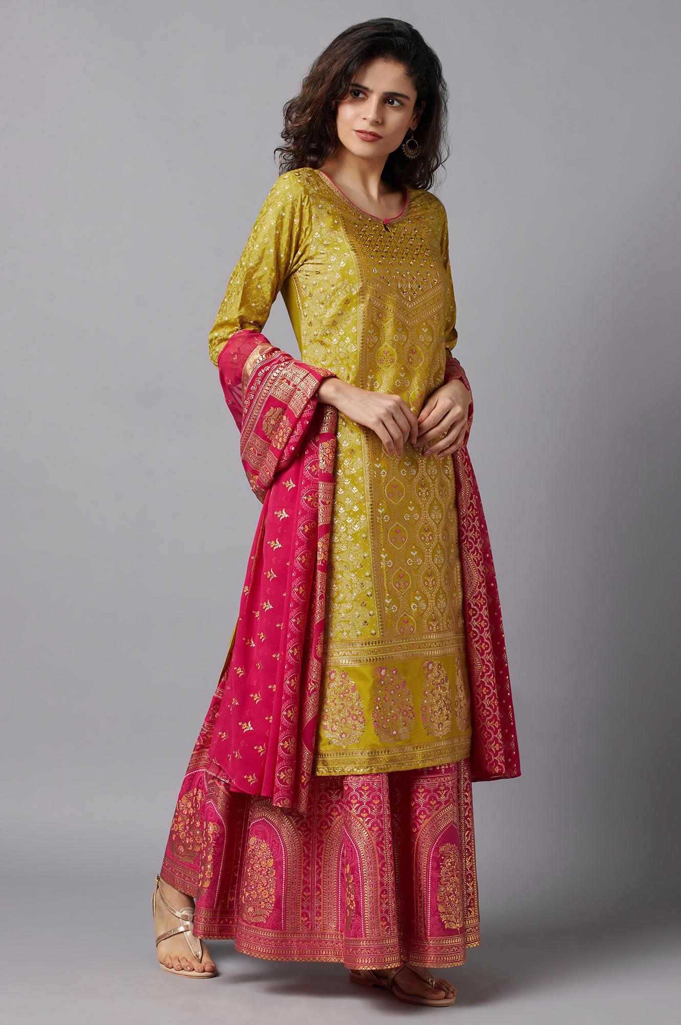 Yellow Floral Printed Kurta - Image 5