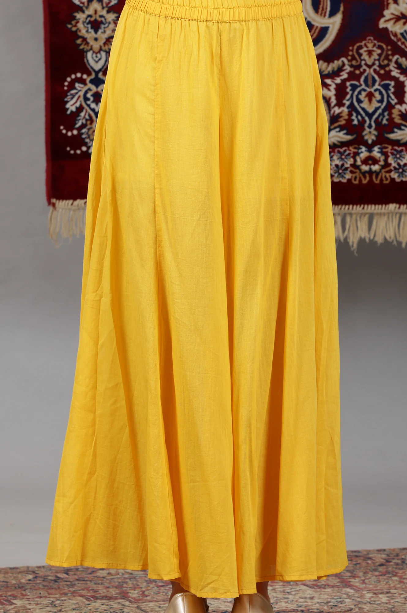 Yellow Floral Printed Naira-Cut Kurta, Pants and Dupatta Set - Image 9