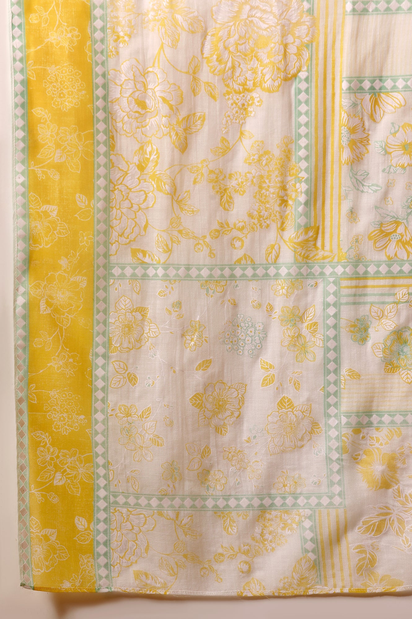 Yellow Floral Printed Stole with Border - Image 7