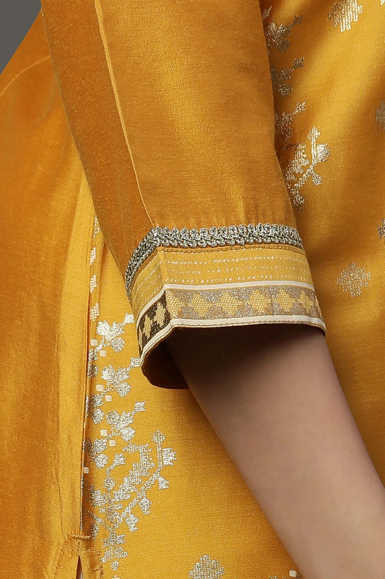 Yellow Foil Printed Embroidered Straight Kurta Pants and Dupatta Set - Image 8