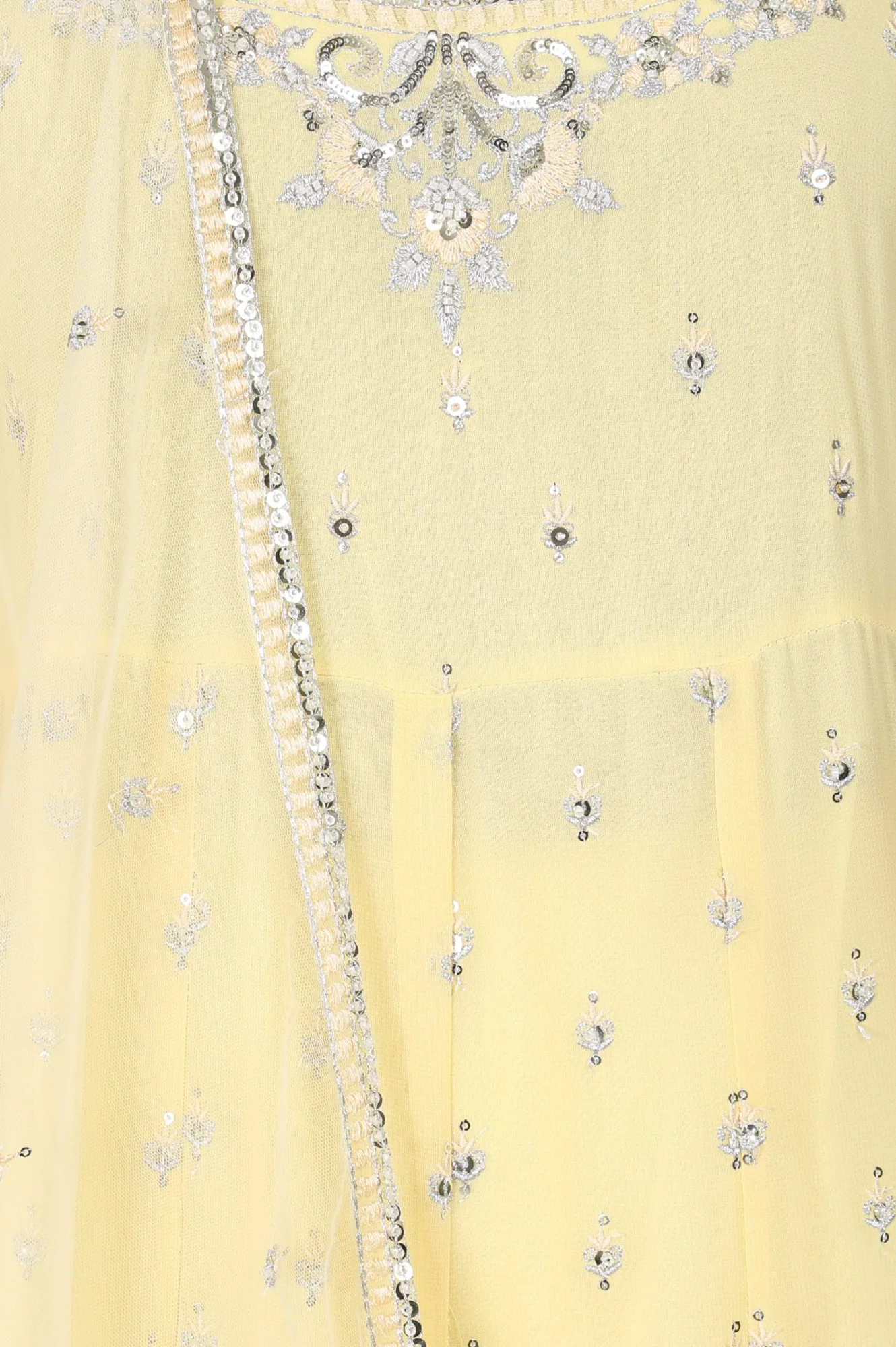 Yellow Georgette Embroidered Anarkali Kurta with Leggings and Dupatta Set - Image 2