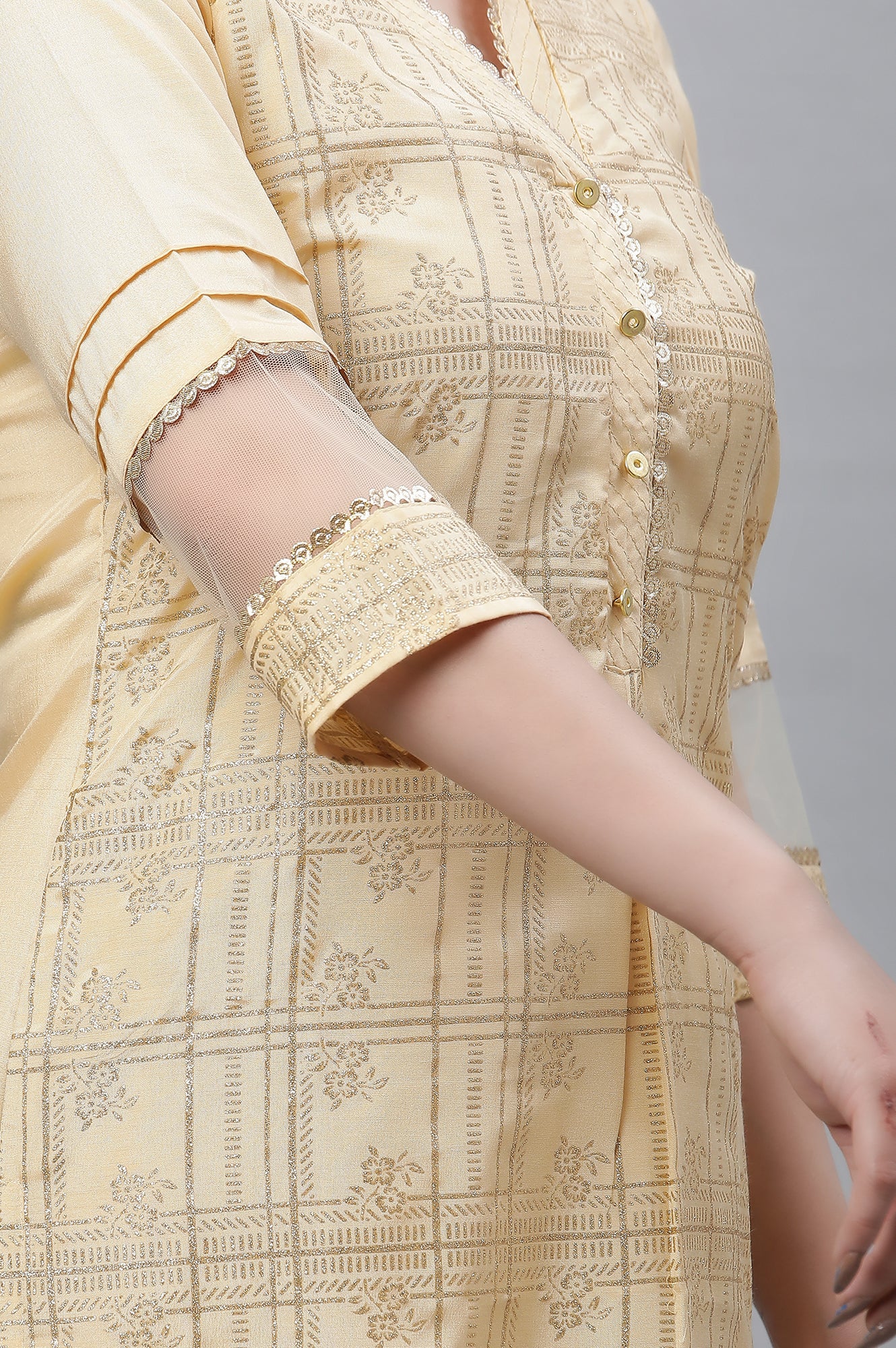 Yellow Glitter Printed Festive Kurta - Image 7