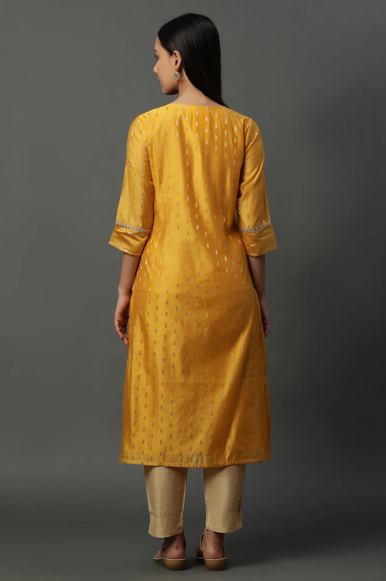 Yellow Jacquard Festive Kurta - Image 4