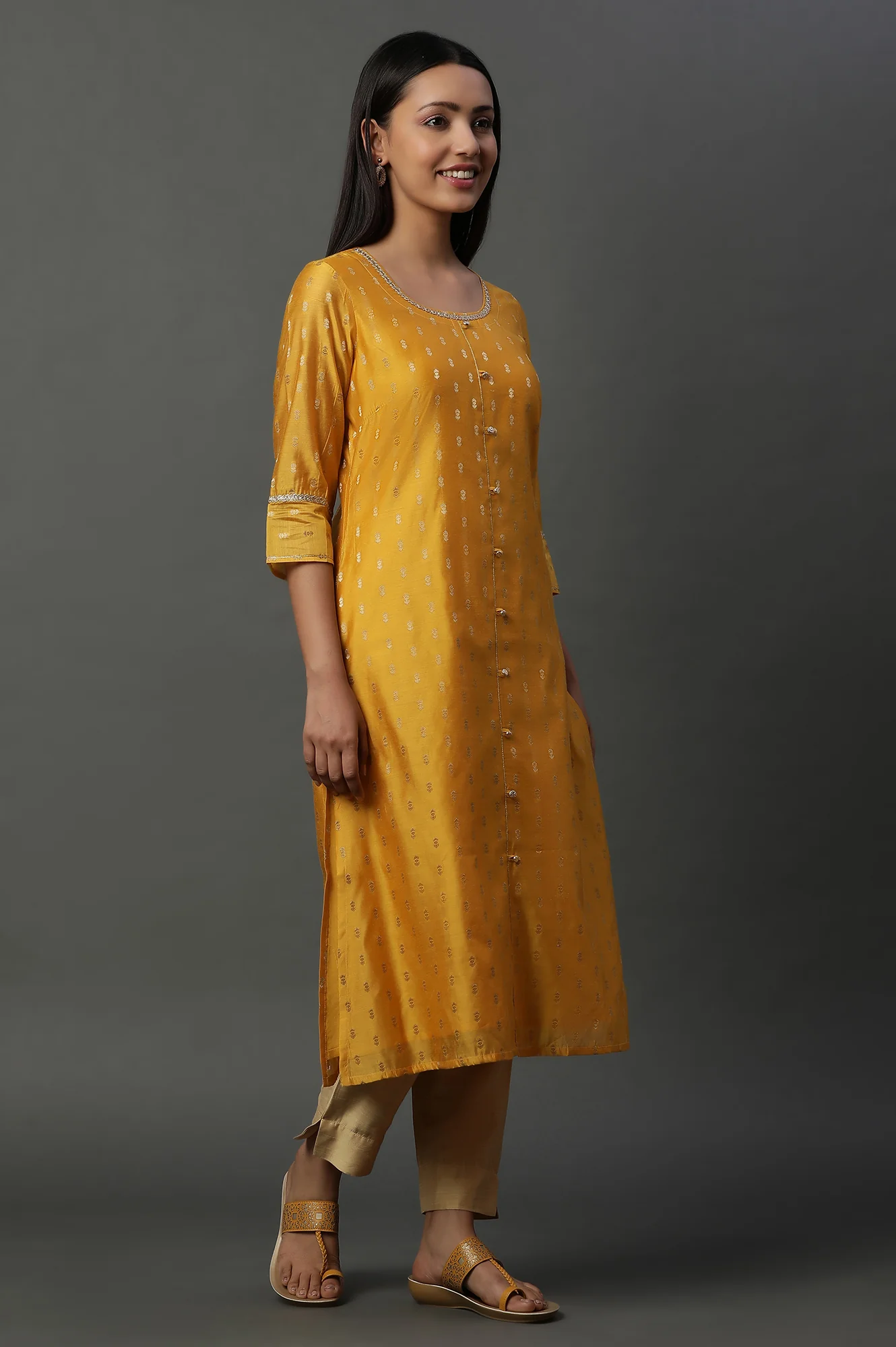 Yellow Jacquard Festive Kurta - Image 5
