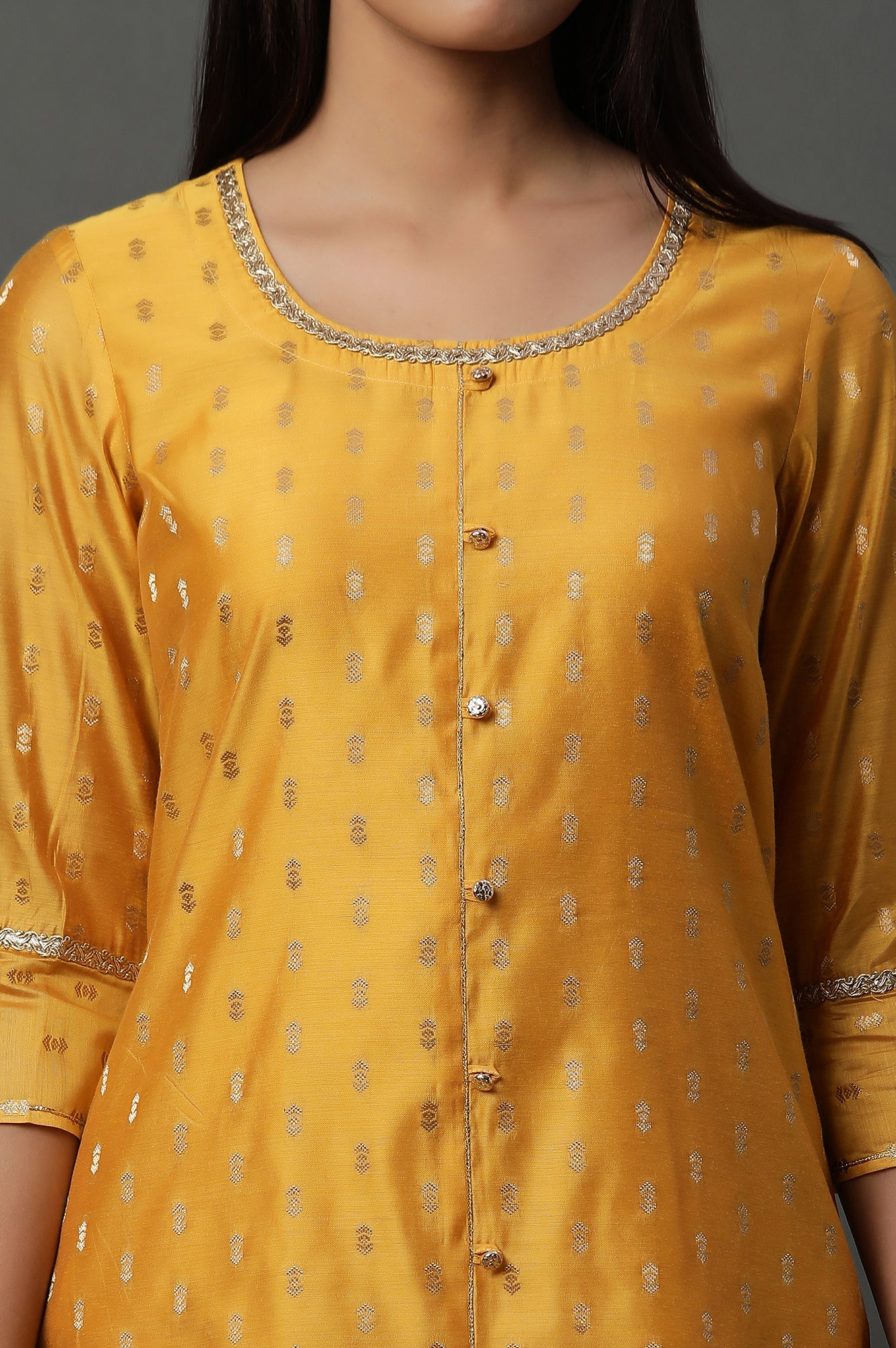 Yellow Jacquard Festive Kurta - Image 6