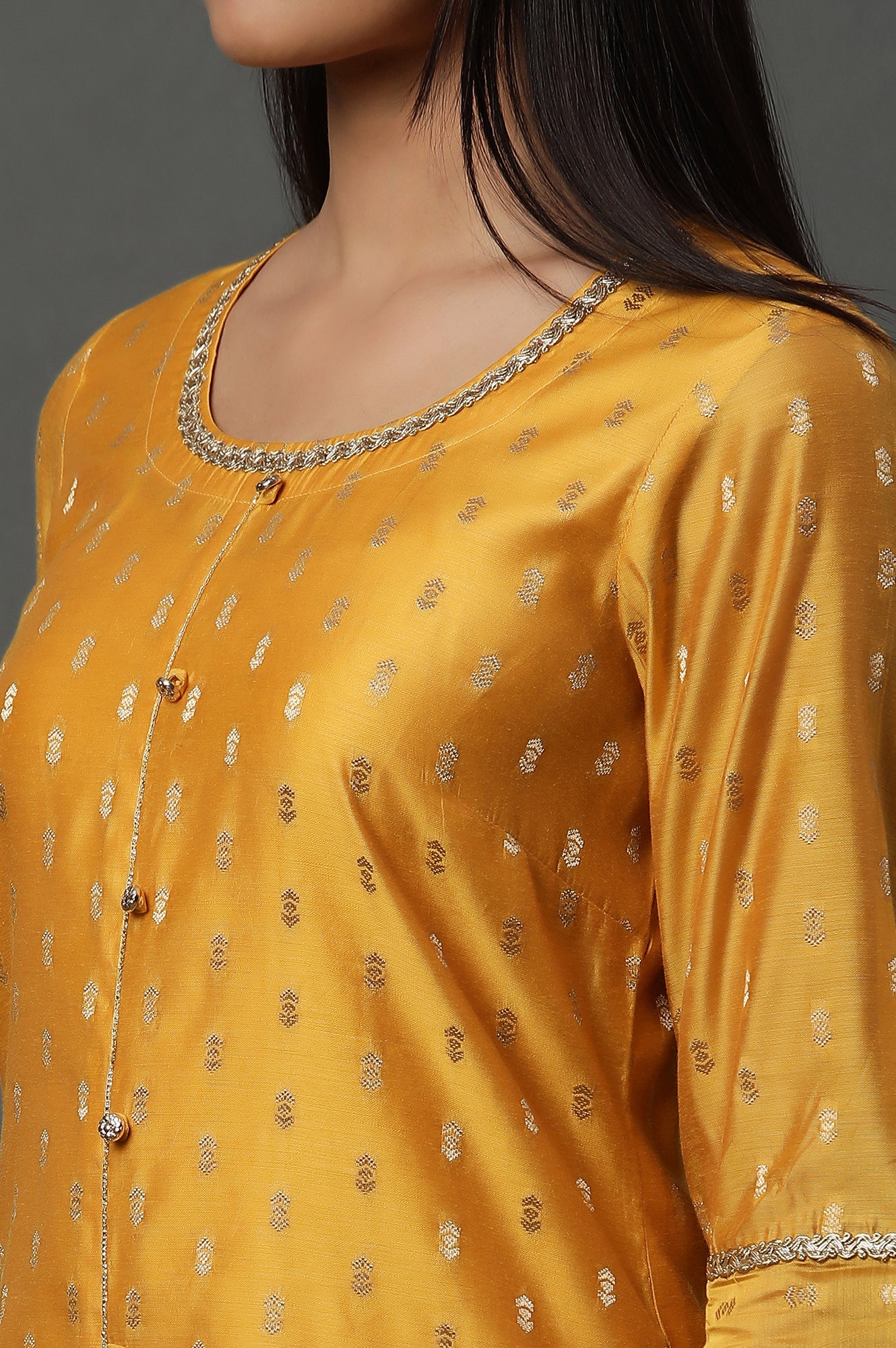 Yellow Jacquard Festive Kurta - Image 7