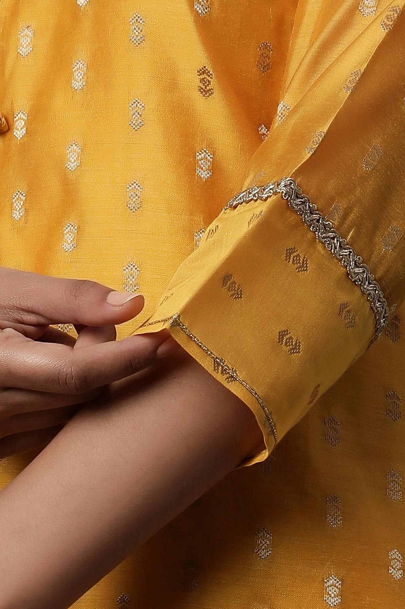 Yellow Jacquard Festive Kurta - Image 8