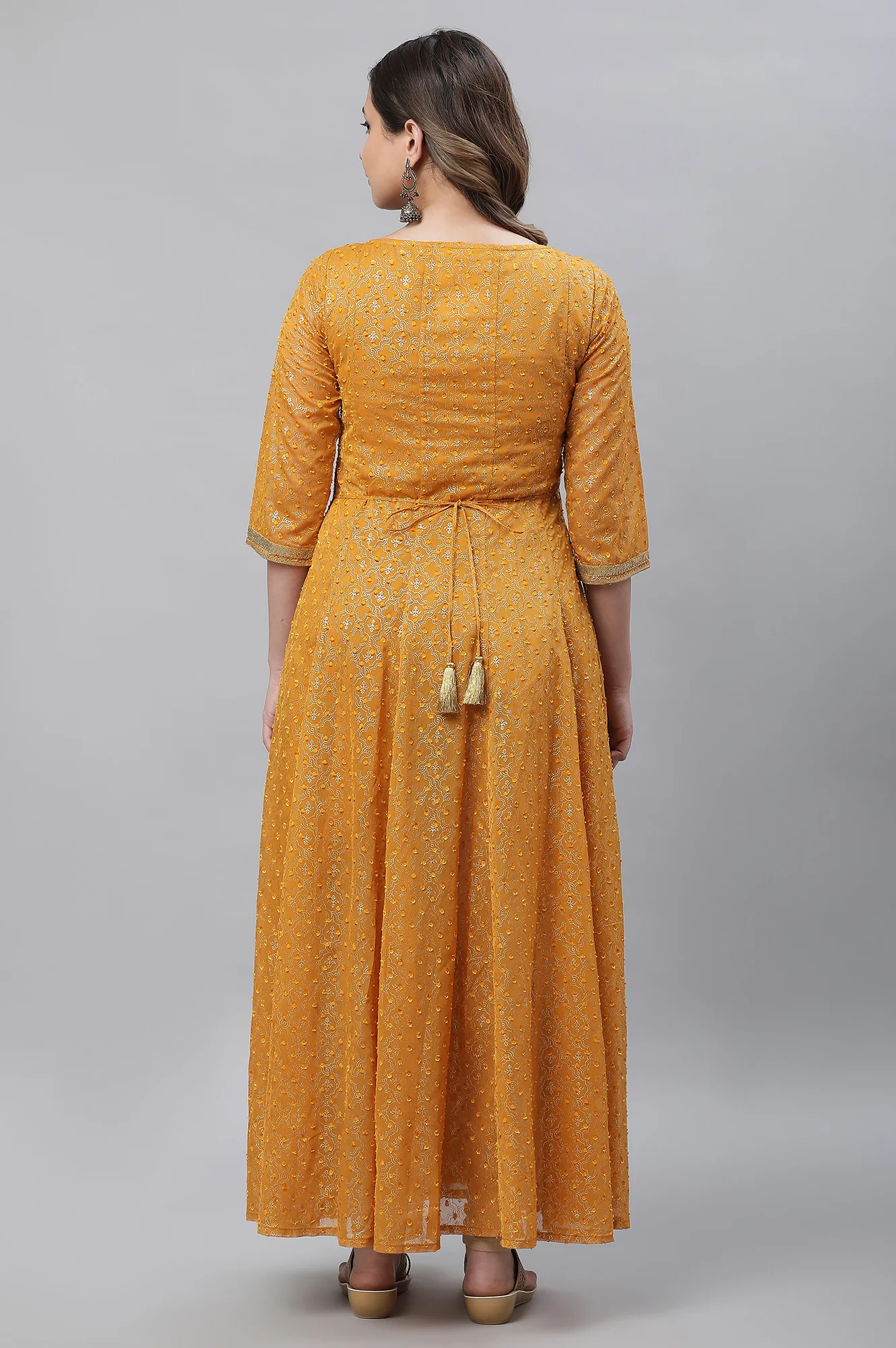 Yellow Kalidar Ethnic Long Kurta - Image 3