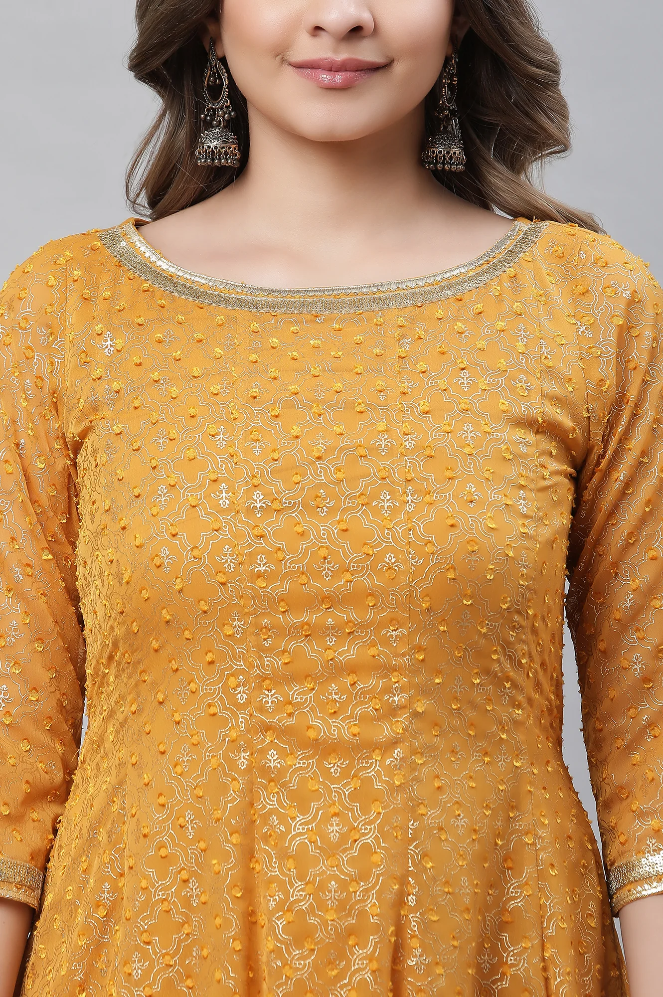 Yellow Kalidar Ethnic Long Kurta - Image 6