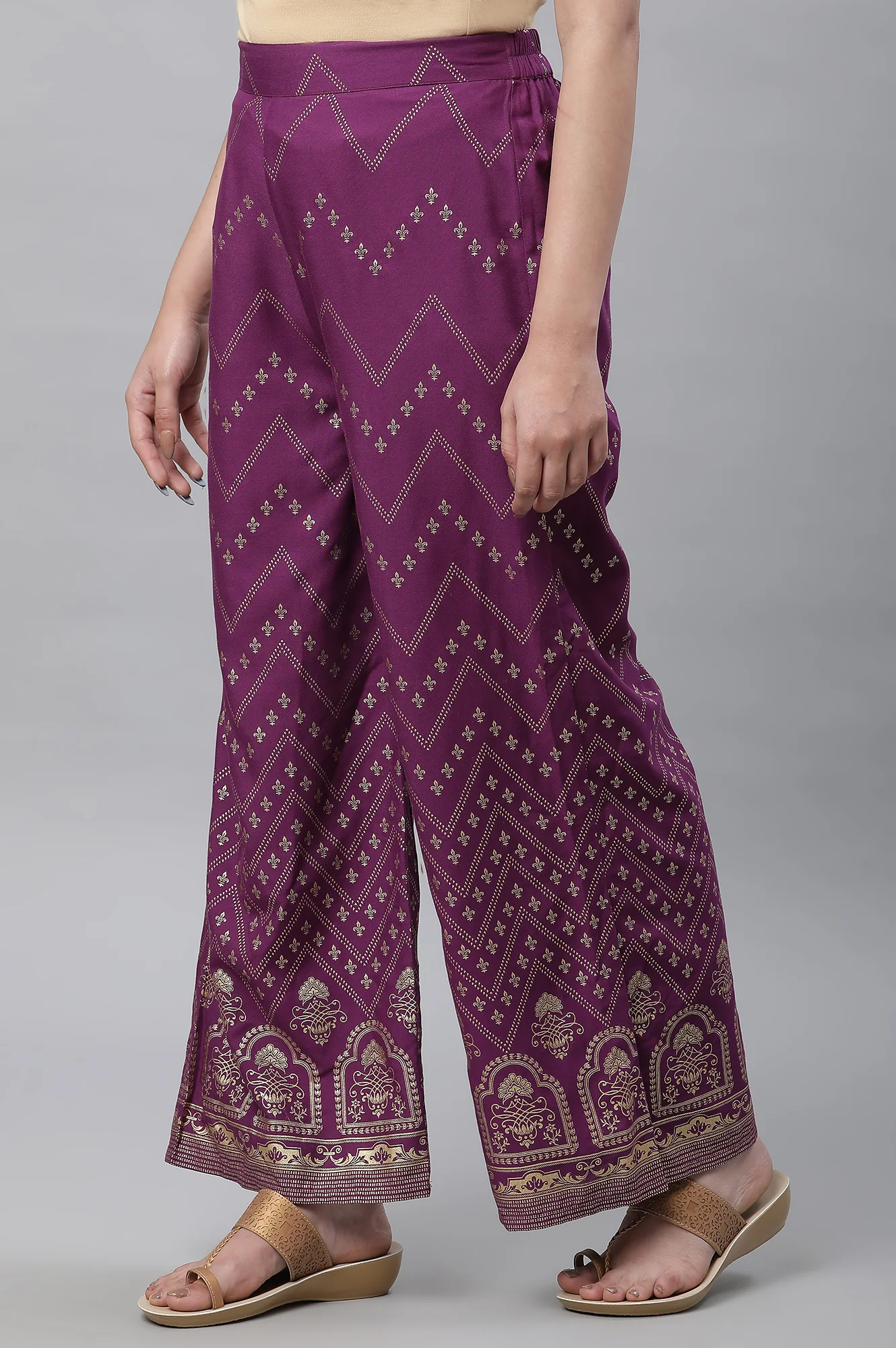 Yellow Metallic Embroidery Viscose Blend Straight Kurta and Palazzo Set - Image 4