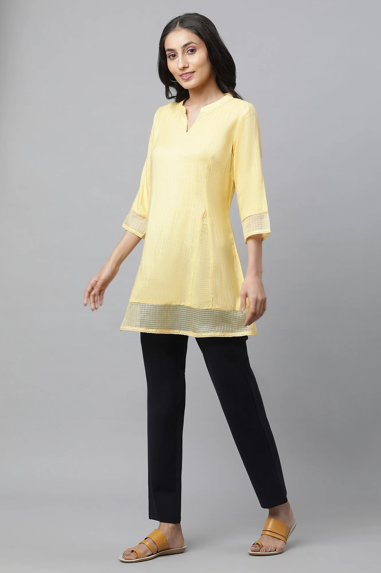 Yellow Panelled Western Aurelia Kurti - Image 3
