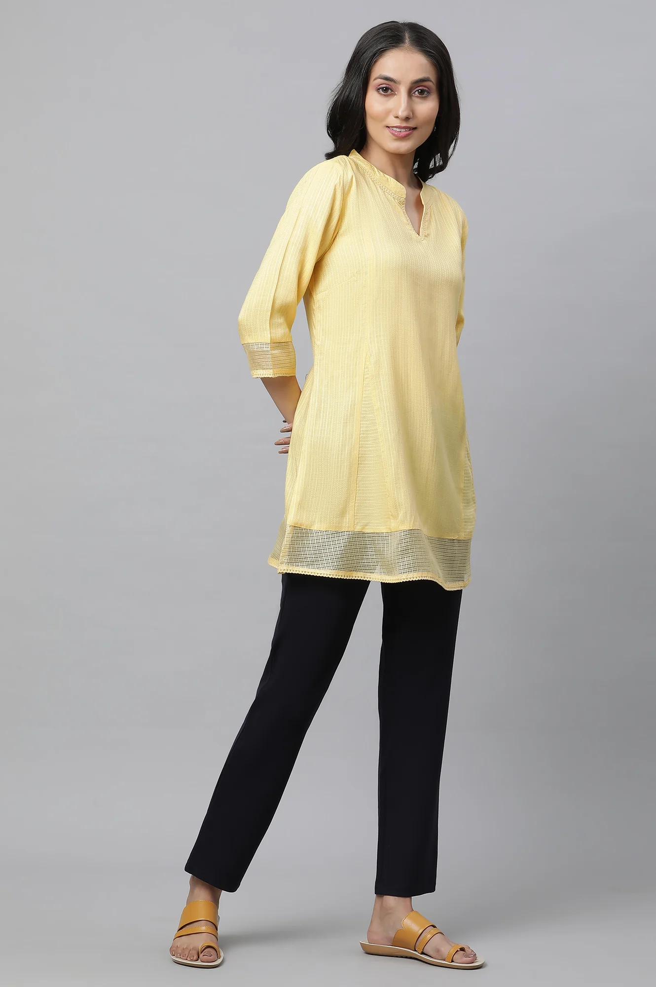 Yellow Panelled Western Aurelia Kurti - Image 5