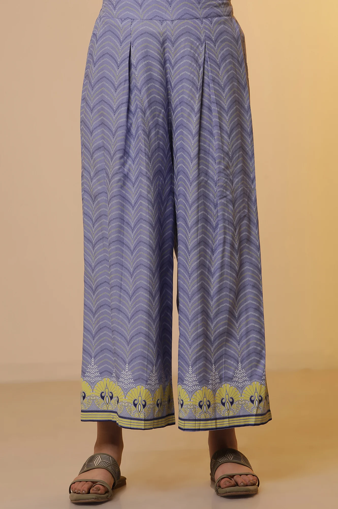 Yellow Placement Printed Kurta, Culottes and Dupatta Set - Image 9