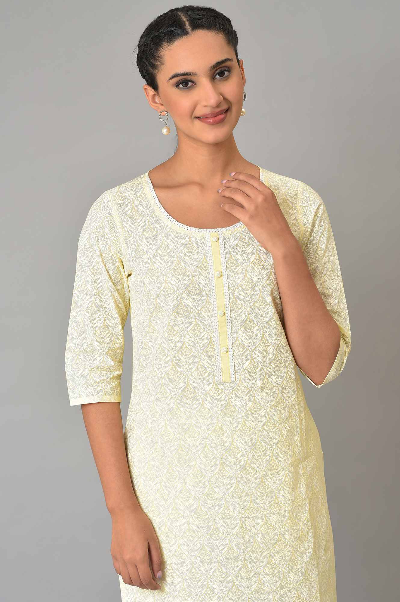 Yellow Printed Cotton Kurta - Image 6
