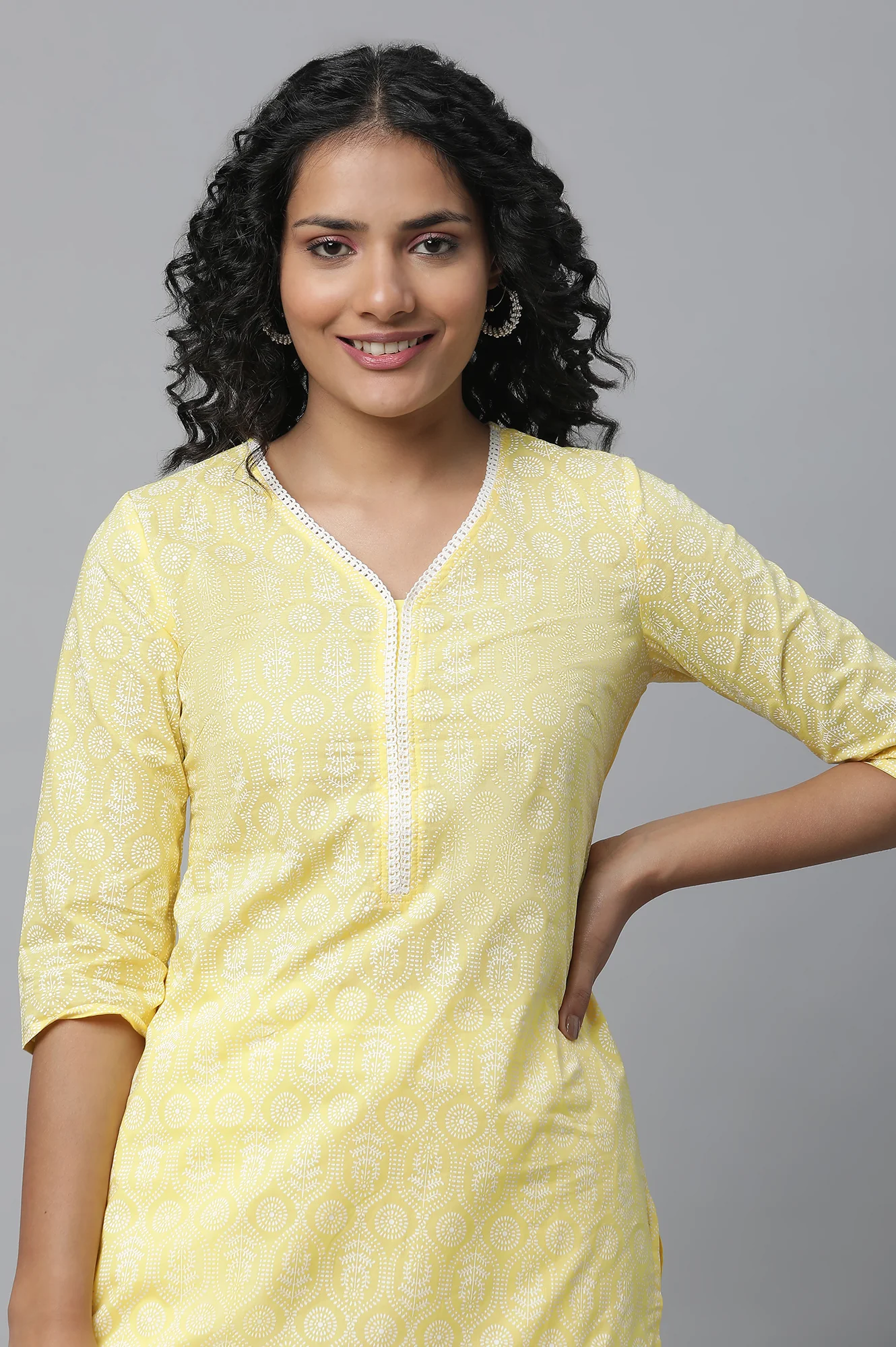 Yellow Printed Cotton kurta & Palazzo Set - Image 6