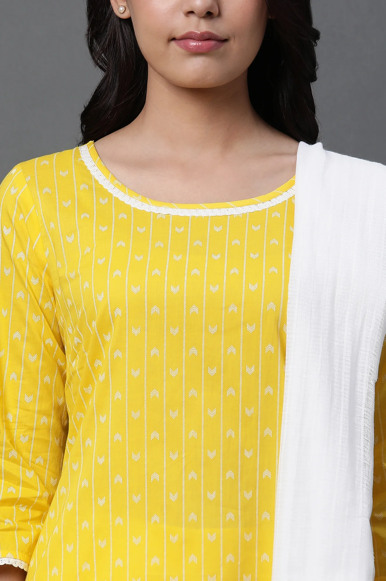 Yellow Printed Kurta, Trousers and Dupatta Set - Image 6