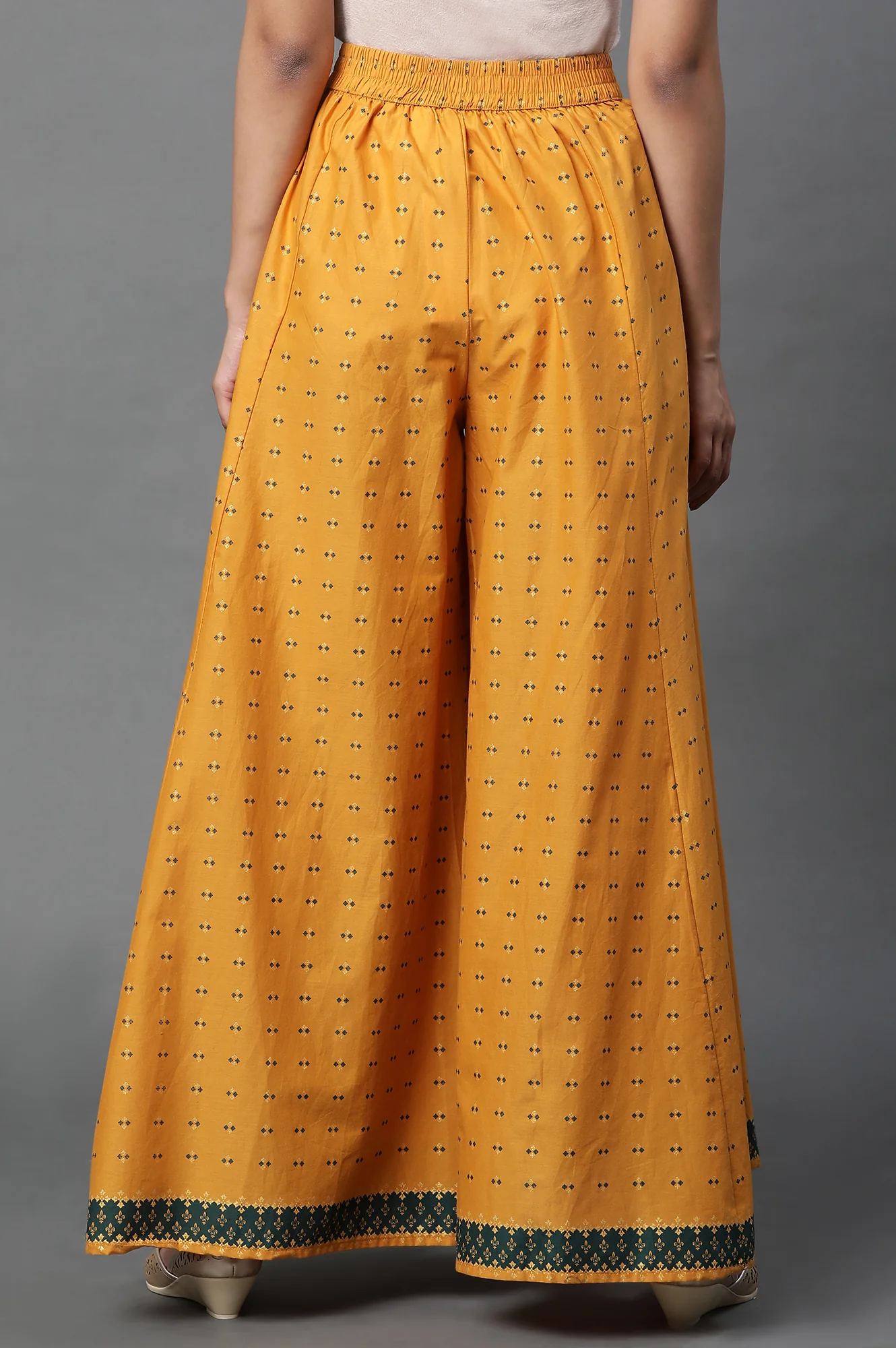 Yellow Printed Semi-Flared Palazzo Pants - Image 3