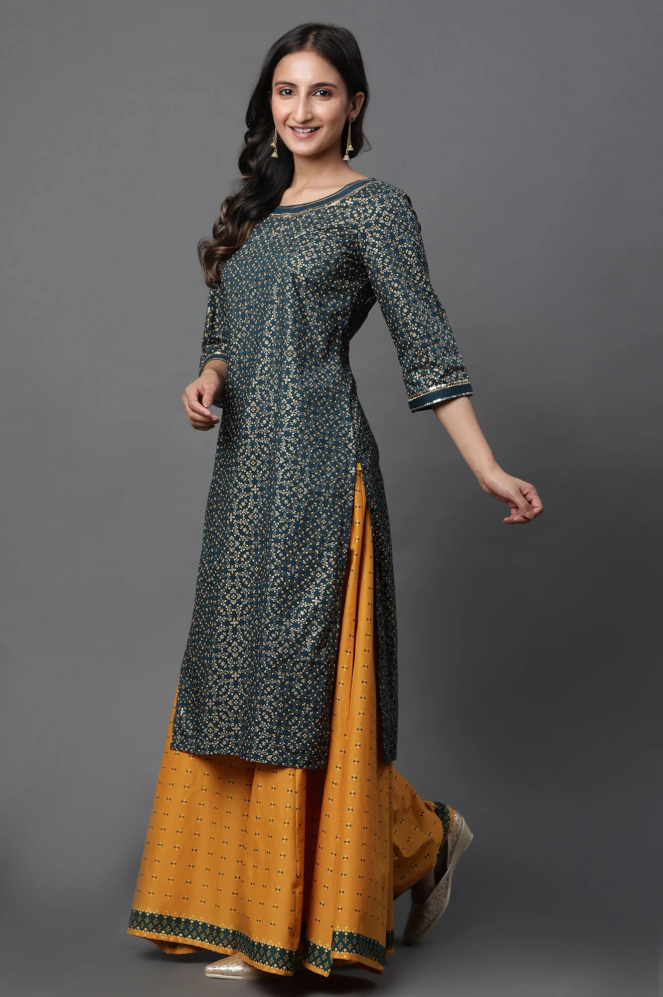 Yellow Printed Semi-Flared Palazzo Pants - Image 5