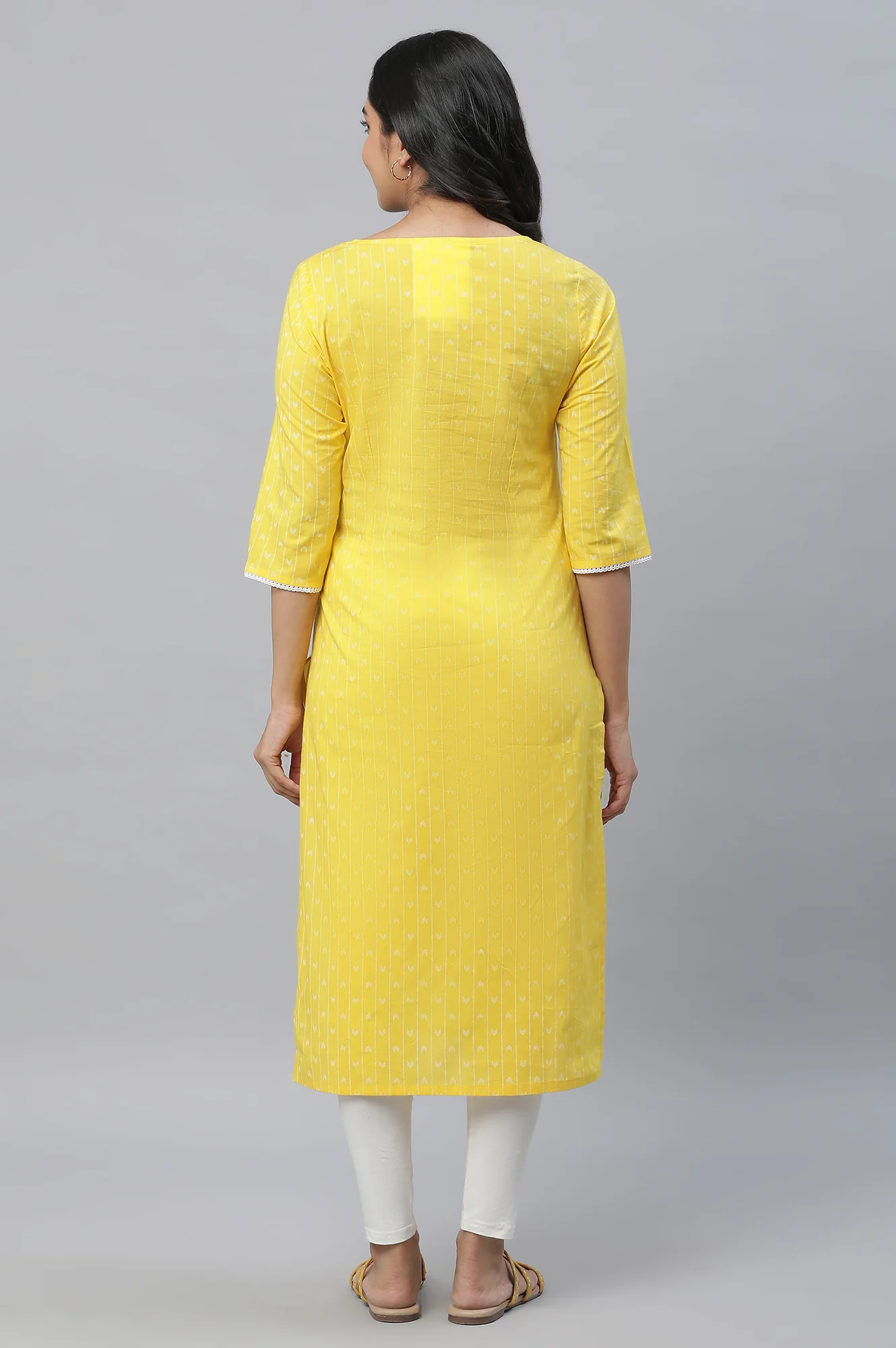 Yellow Printed Straight Kurta - Image 4