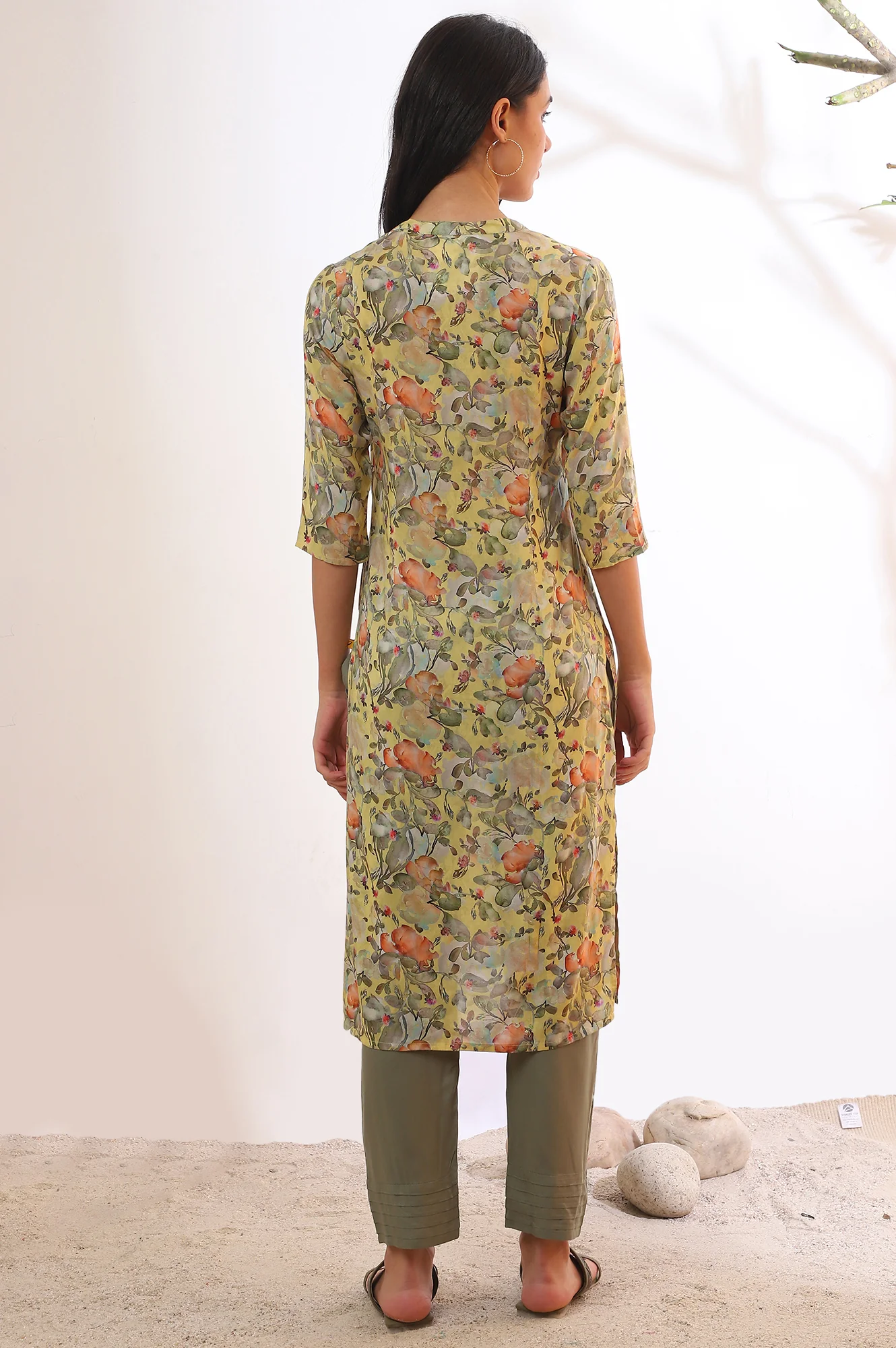 Yellow Printed Straight Kurta - Image 6