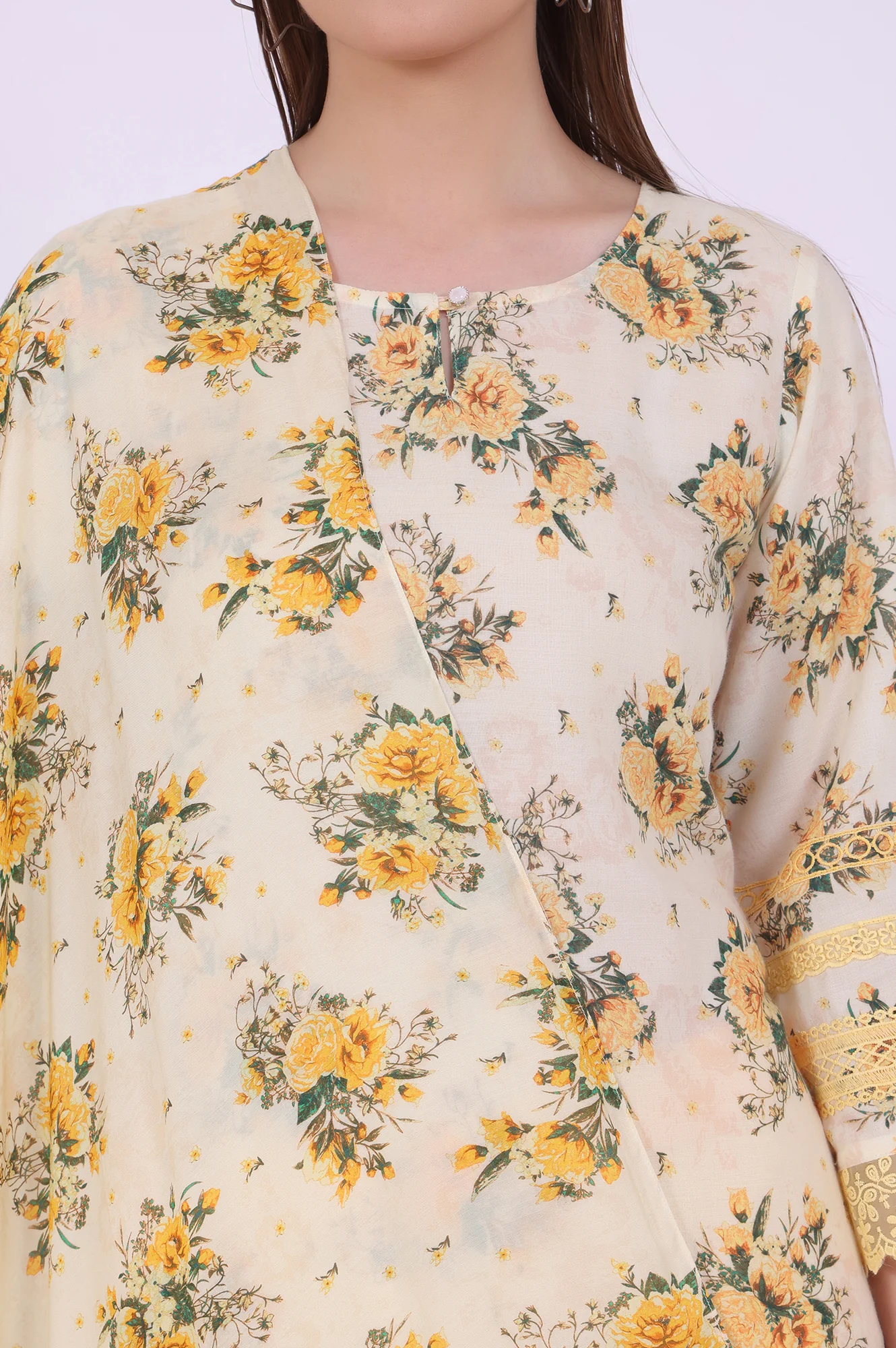 Yellow Printed Straight Kurta with Palazzo & Dupatta Set - Image 4