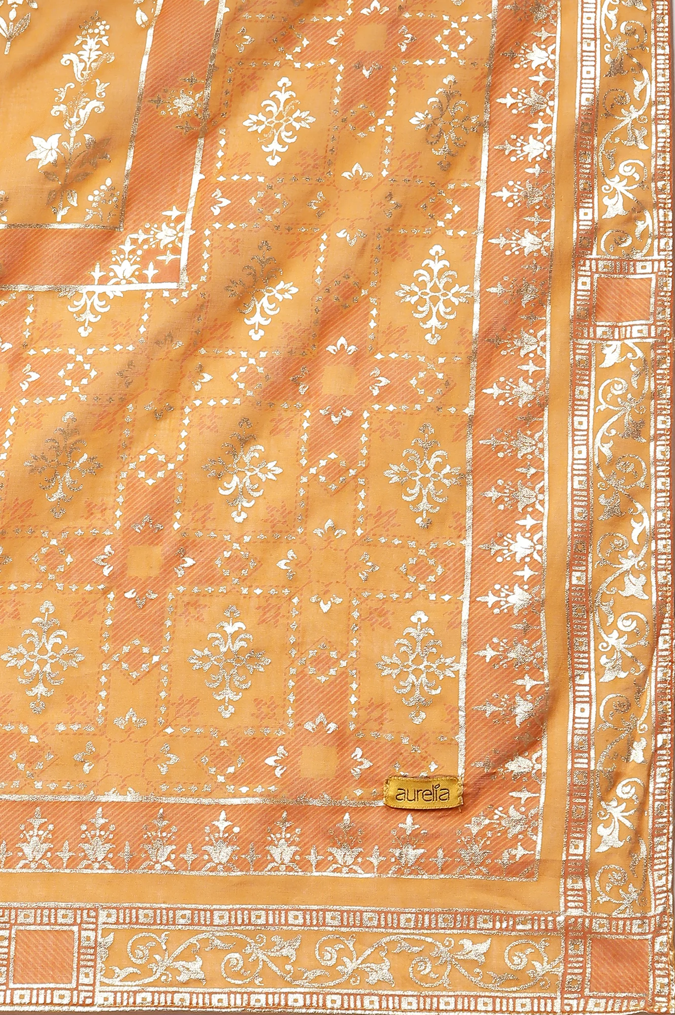 Yellow Floral Foil Printed Pure Cotton Dupatta - Image 7