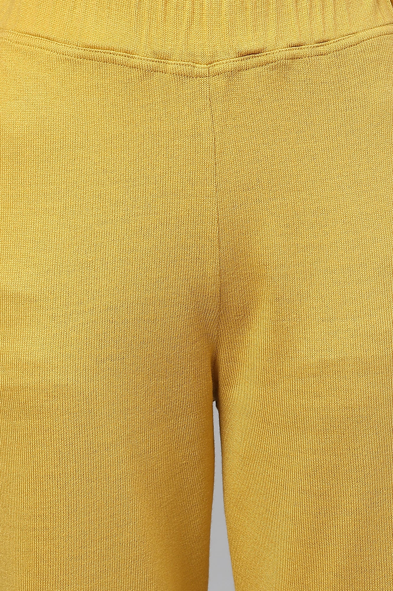 Yellow Printed Winter kurta with Straight Palazzos - Image 3
