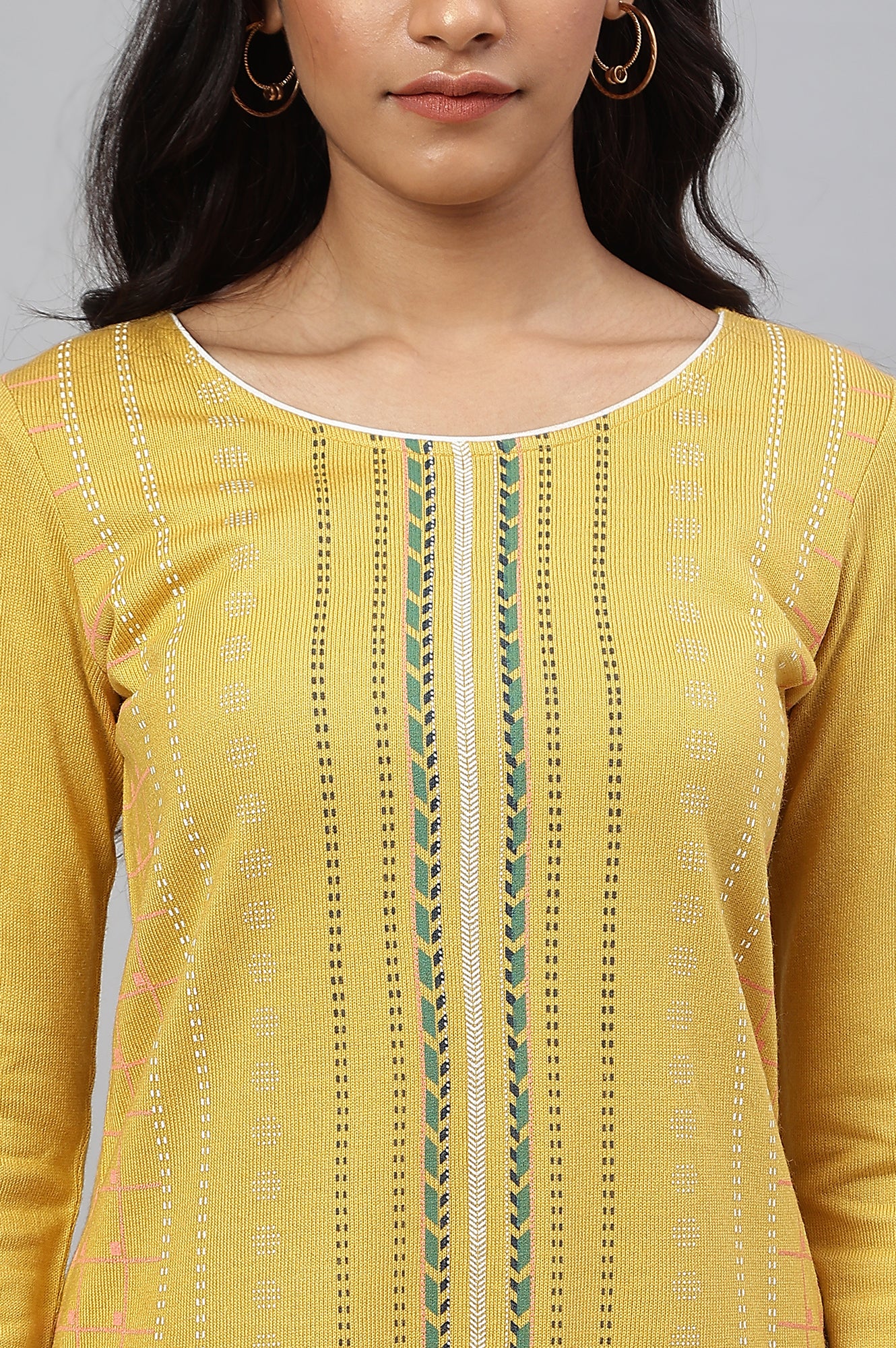 Yellow Printed Winter kurta with Straight Palazzos - Image 9