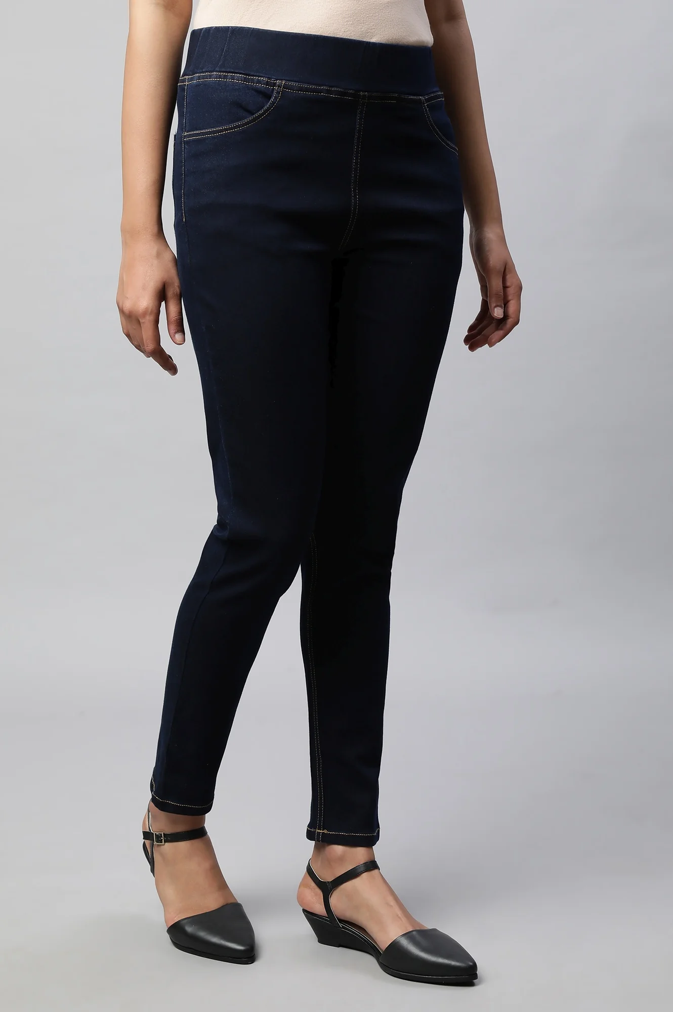 Yellow Pure Cotton Flared Kurti and Jegging Set - Image 5